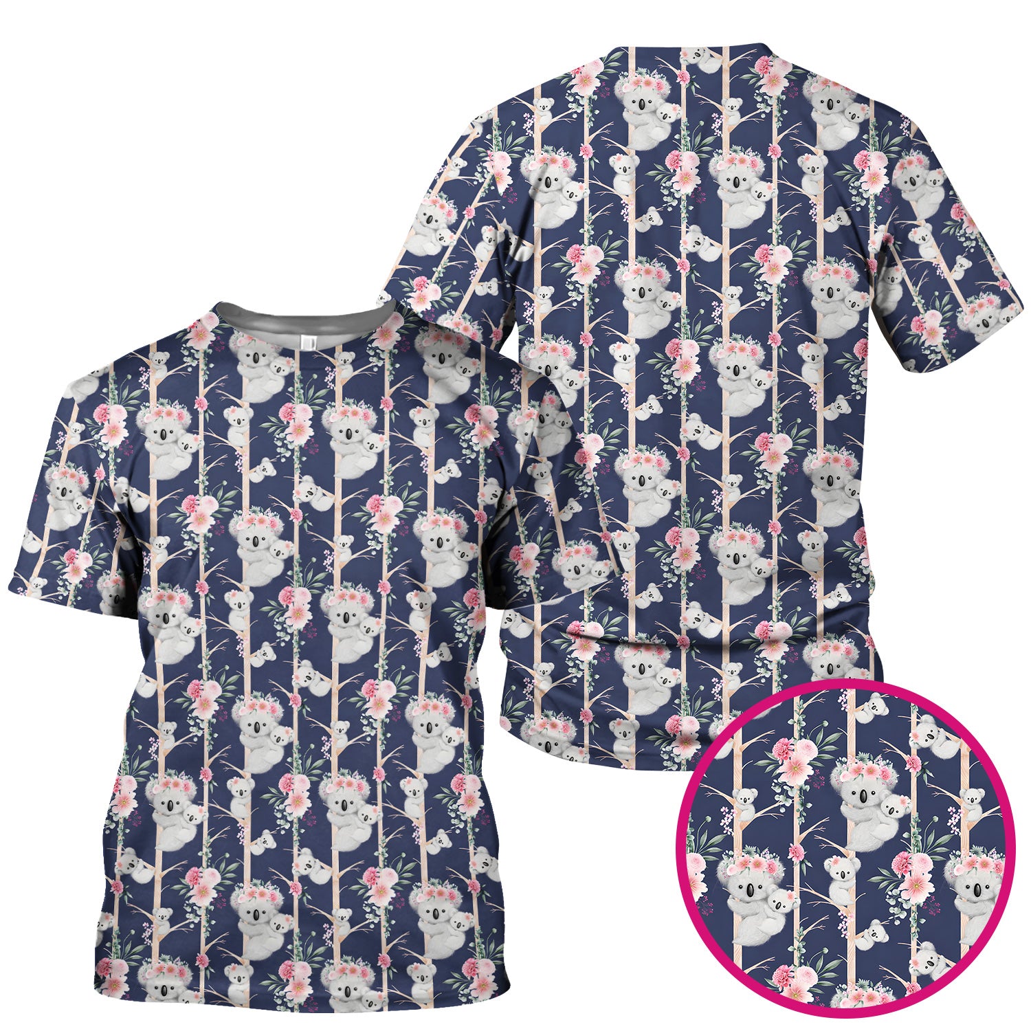 Cute Koala Climbing Tree Blossom Pattern Nurse Scrub Top, Breathable Fabrics Nursing Uniform