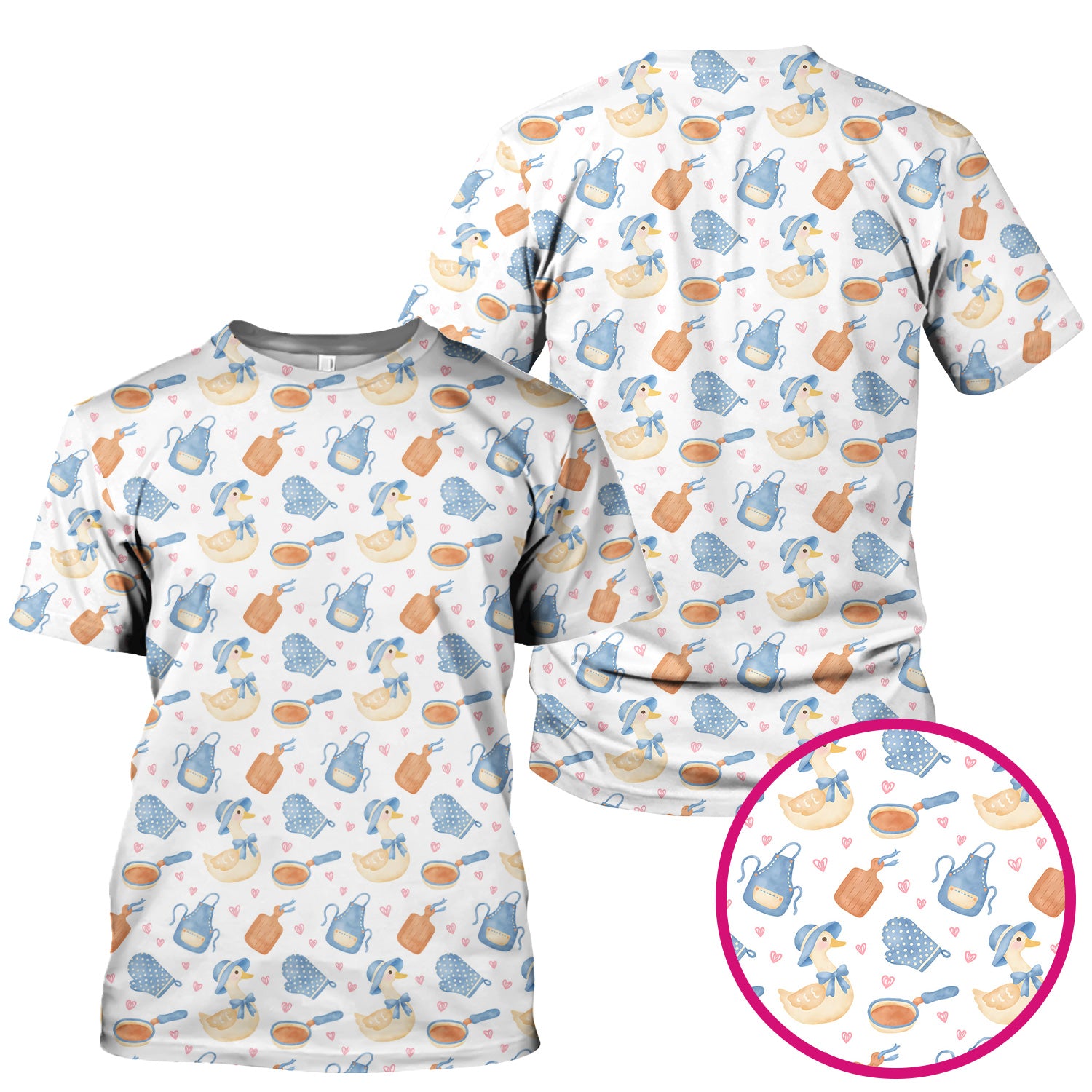 Duck Apron Kitchen Utensil Heart Pattern Scrub Top, Comfortable Scrubs for Nurses