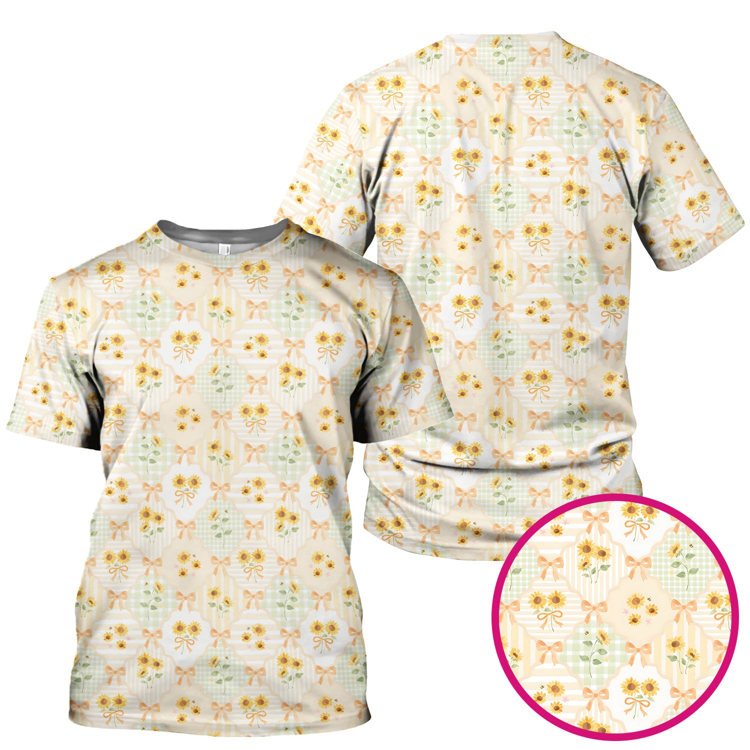 Cute Sunflower Ribbon Patchwork Pattern Scrub Top, Comfortable Scrubs for Nurses