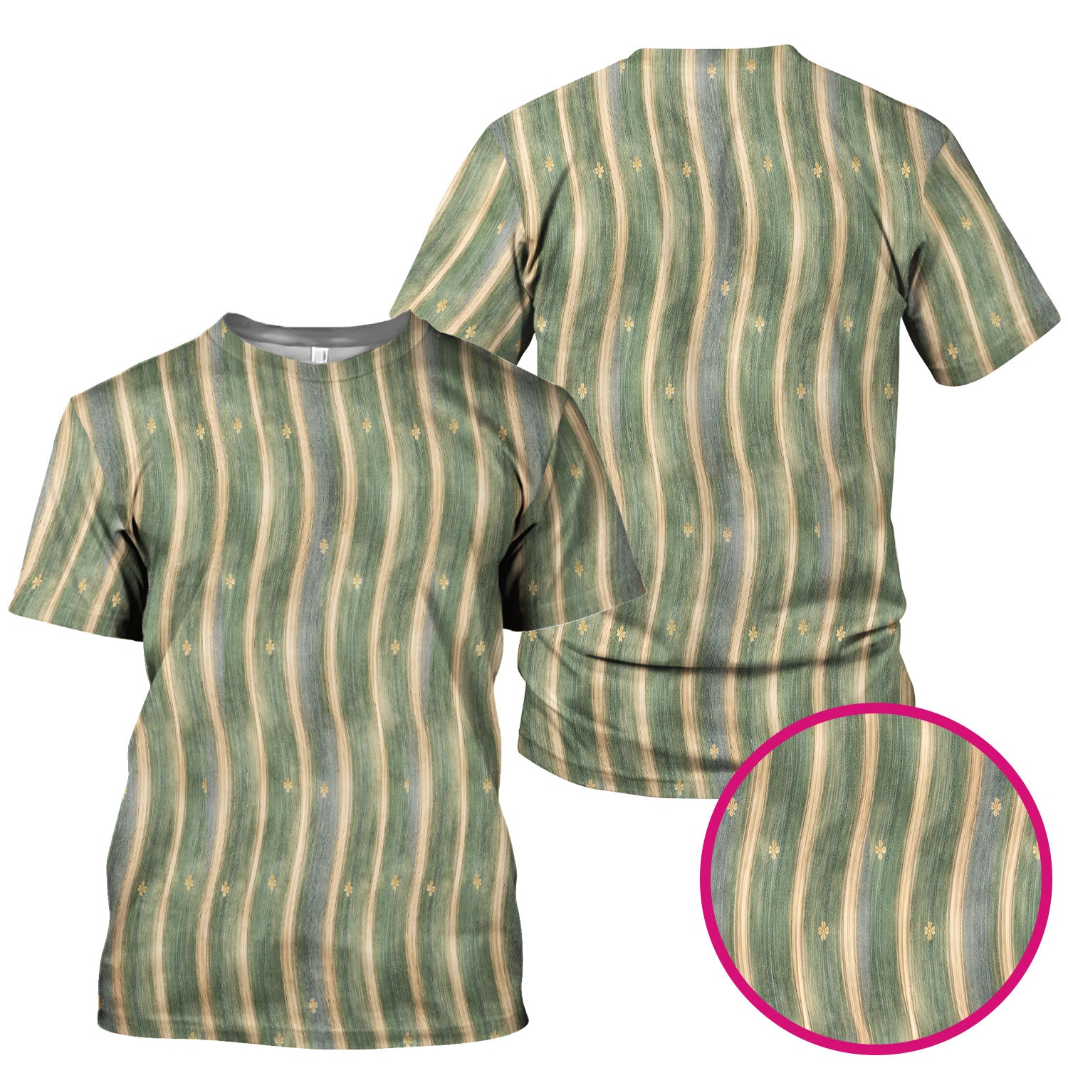 Charming Nurse Green Vertical Stripe Small Floral Pattern Scrub Top, Comfortable Scrubs for Nurses