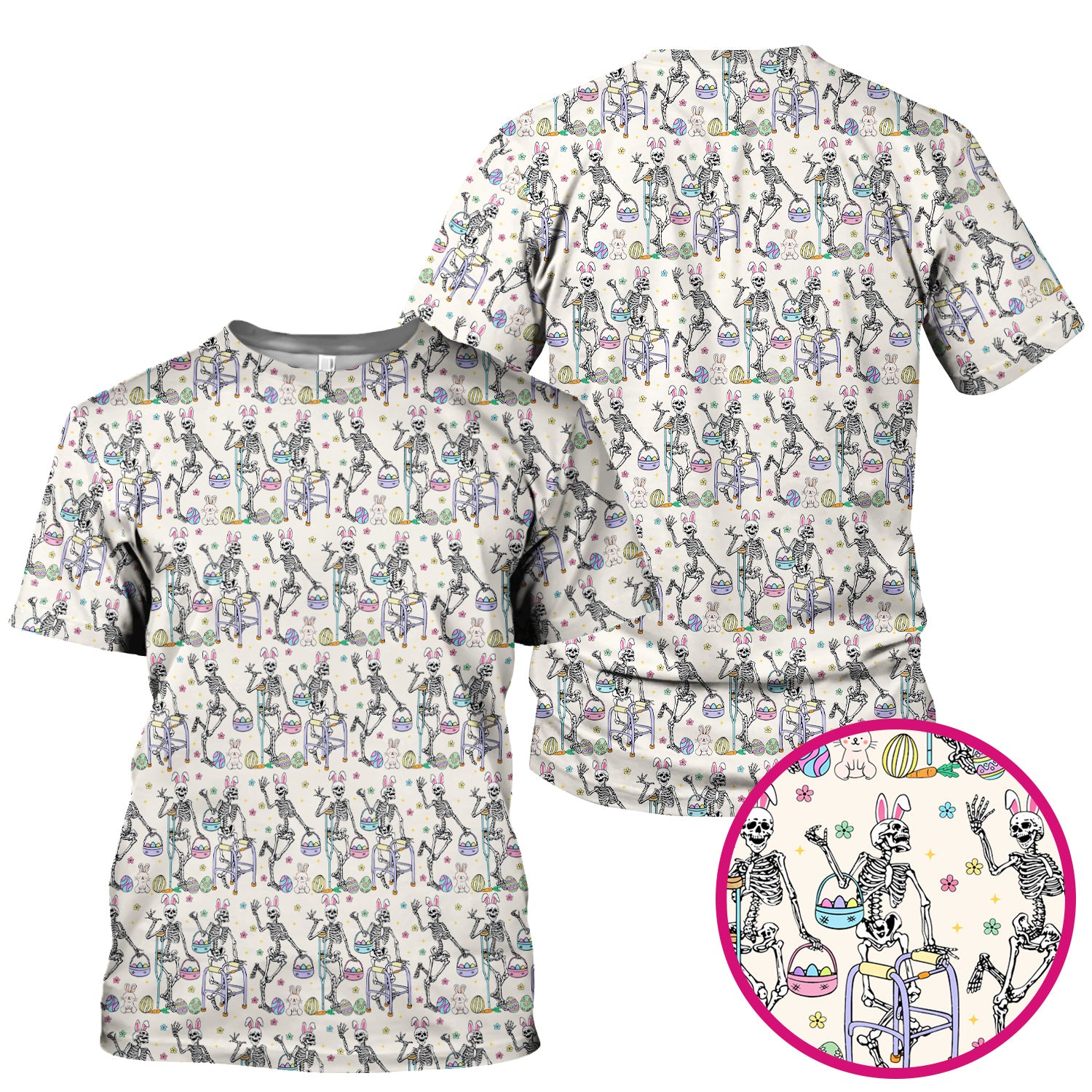 Fun Skeleton Bunny Easter Print Scrub Top, Comfortable Scrubs for Nurses
