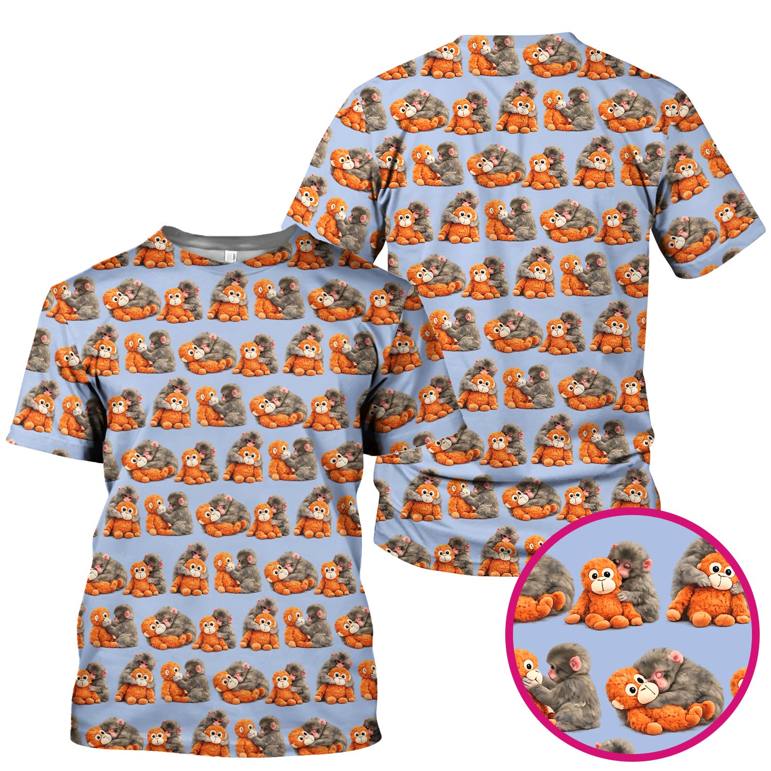 Cute Baby Monkey Plush Toy Animal Pattern Scrub Top, Breathable Medical Uniform Top
