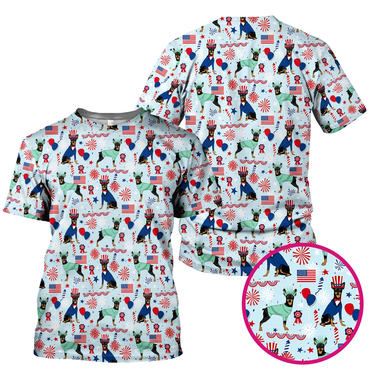 Patriotic Doberman Liberty Fireworks Pattern Scrub Top, Comfortable Scrubs for Nurses
