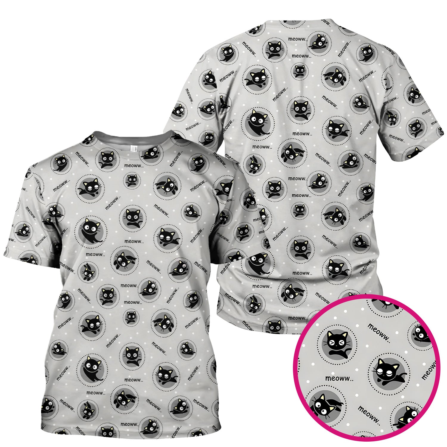 Funny Black Cat Meow Pattern Scrub Top, Comfortable Scrubs for Nurses