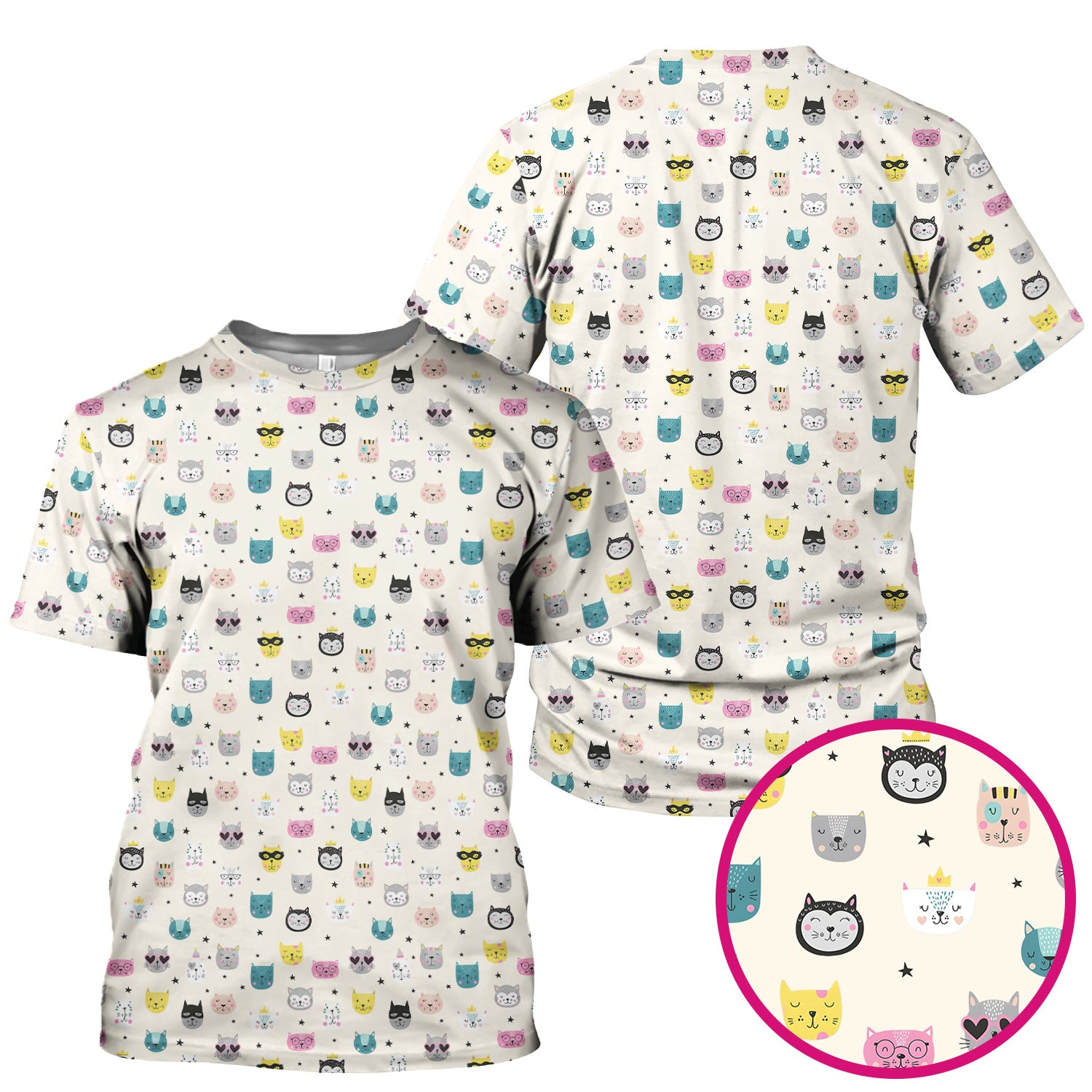 Cute Colorful Cat Pattern Scrub Top, Comfortable Scrubs for Nurses