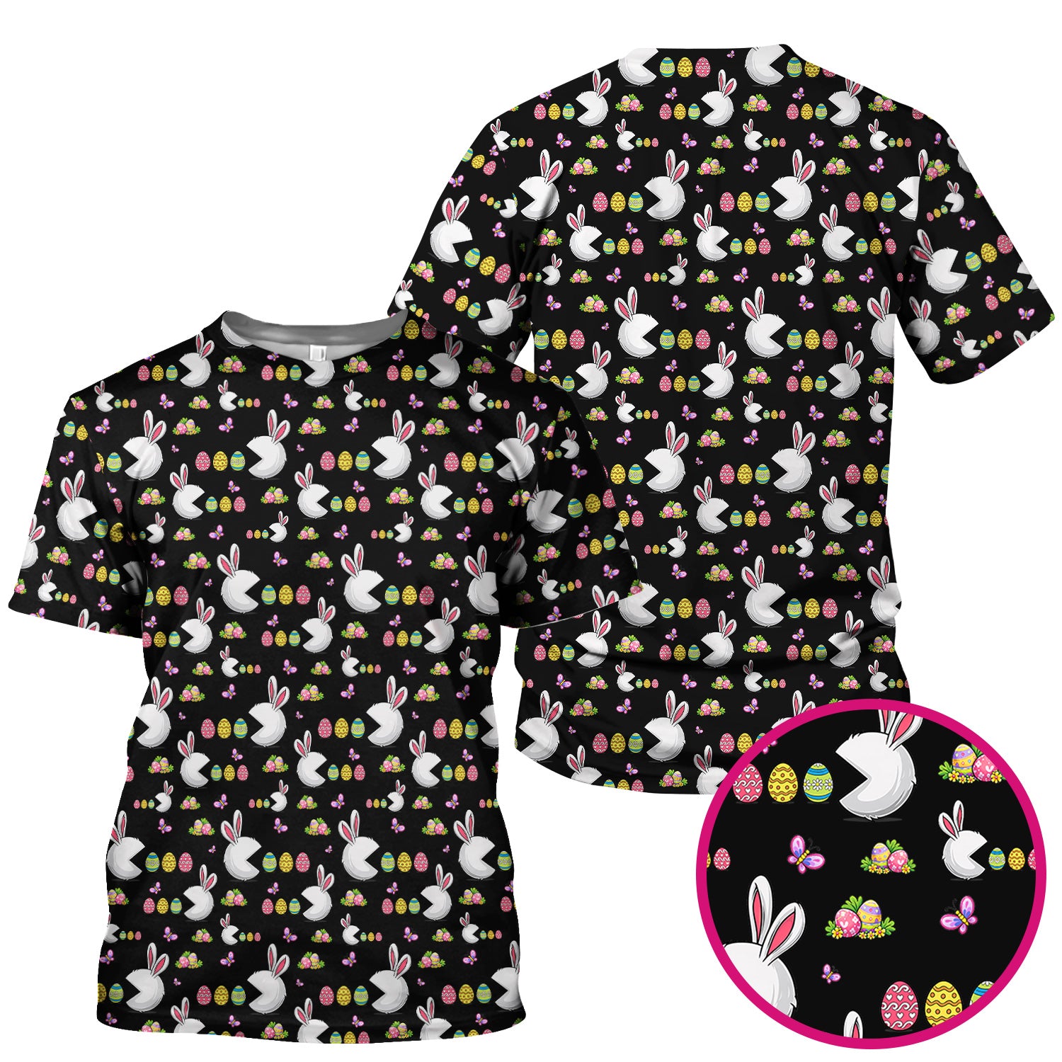 Easter Bunny and Colorful Eggs Print Scrub Top, Breathable Fabrics Nursing Uniform