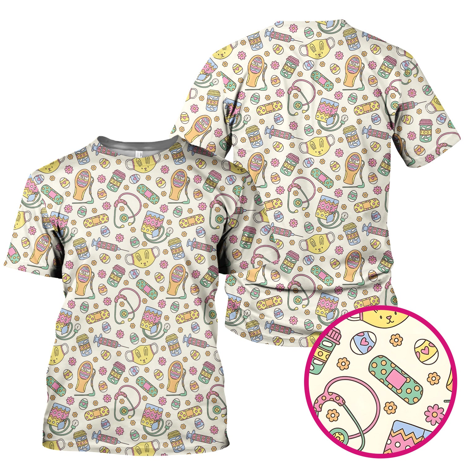 Easter Nurse Bunny Medical Pattern Scrub Top, Breathable Fabrics Nursing Uniform