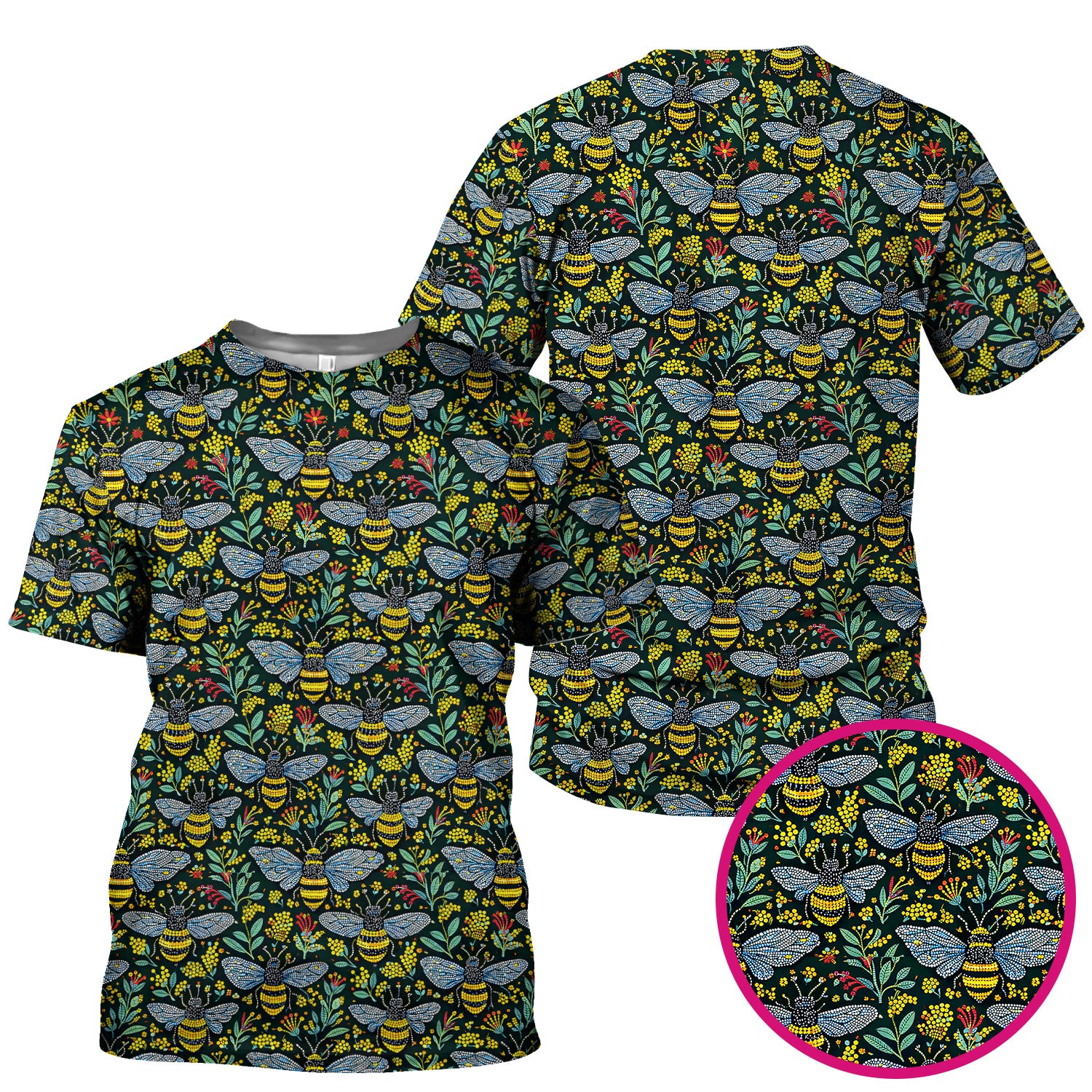 Honey Bee And Wildflower Garden Pattern Scrub Top, Comfortable Scrubs for Nurses