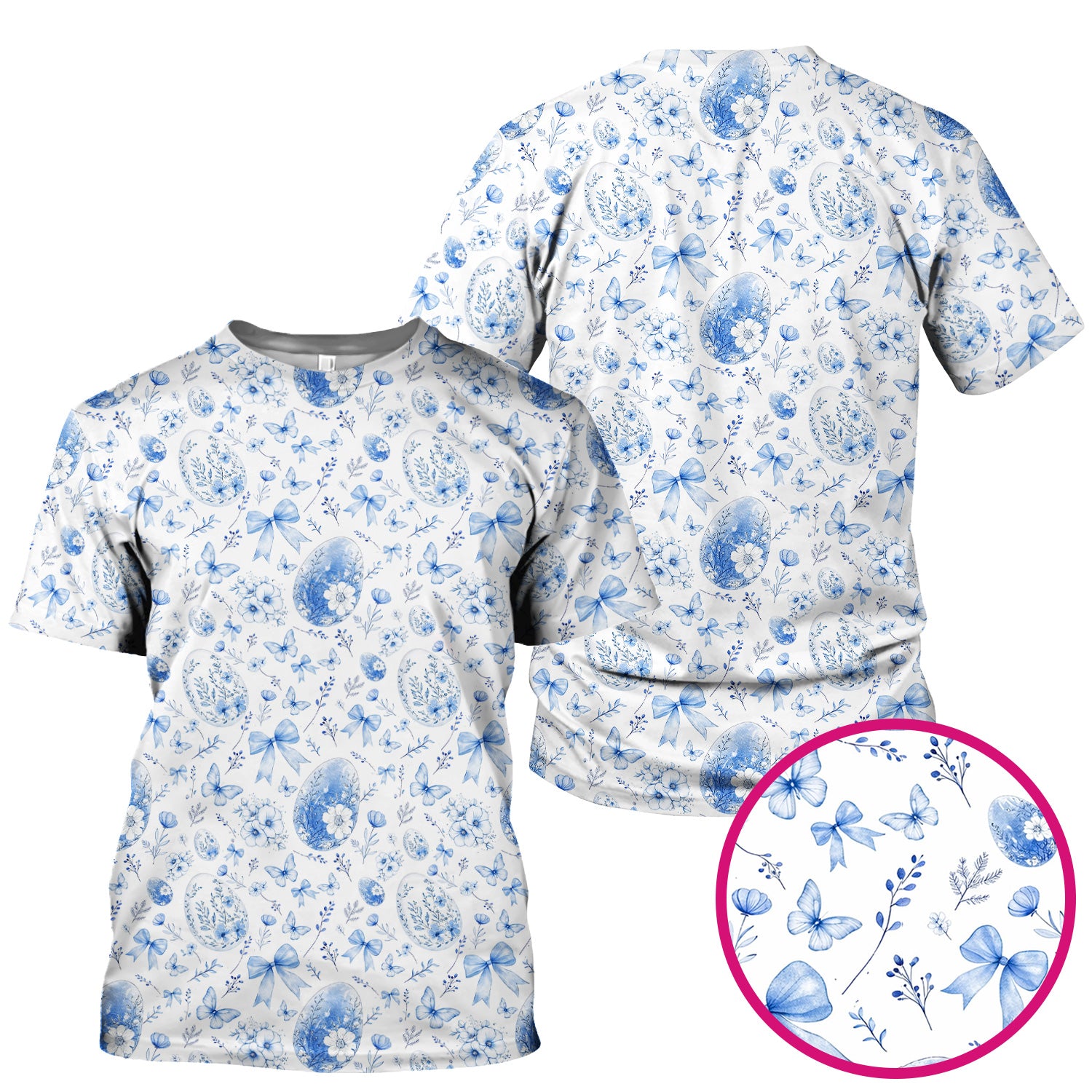 Butterfly Floral Bow Vintage Pattern Scrub Top, Breathable Fabrics Nursing Uniform