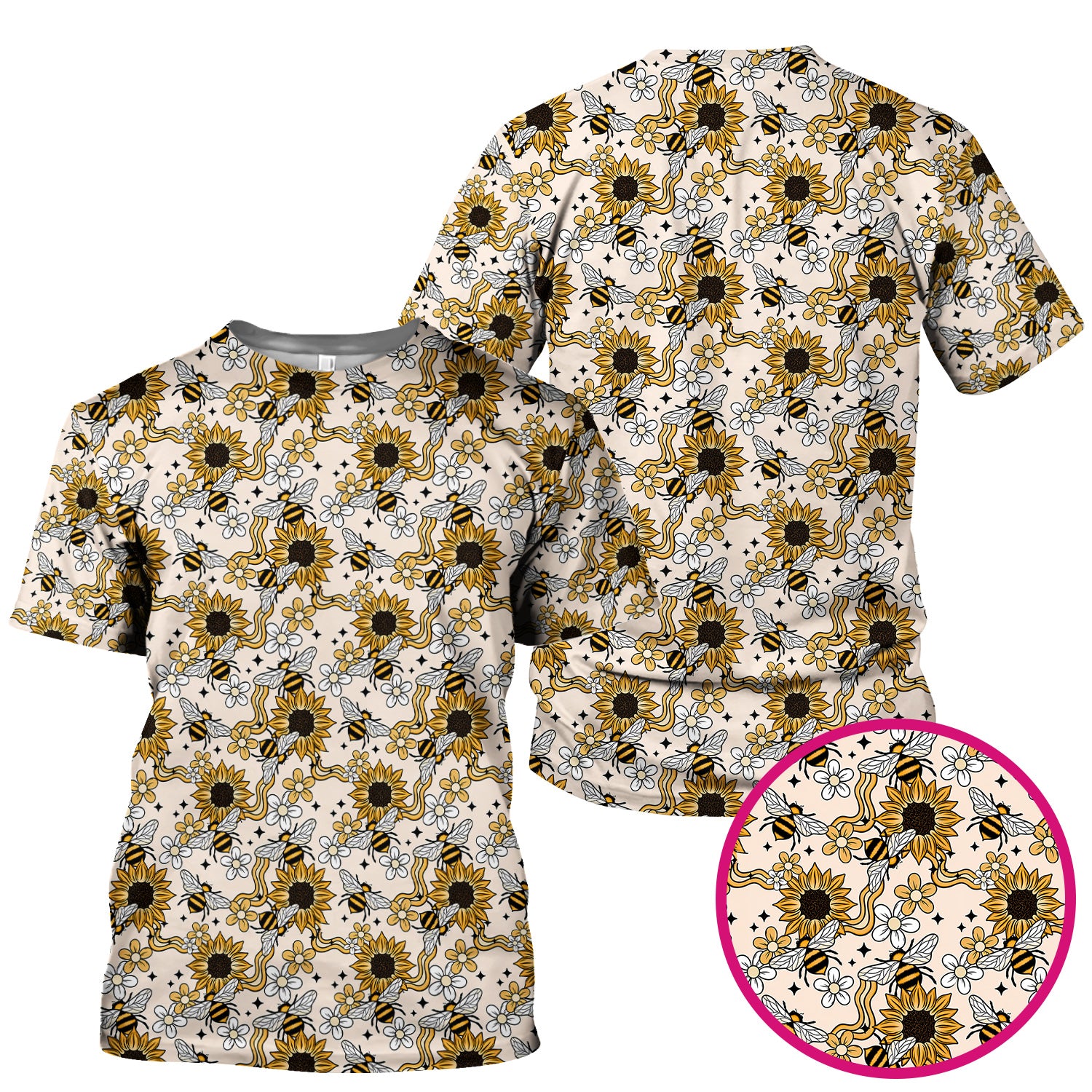 Sunflower And Honey Bee Floral Scrub Top, Breathable Fabrics Nursing Uniform