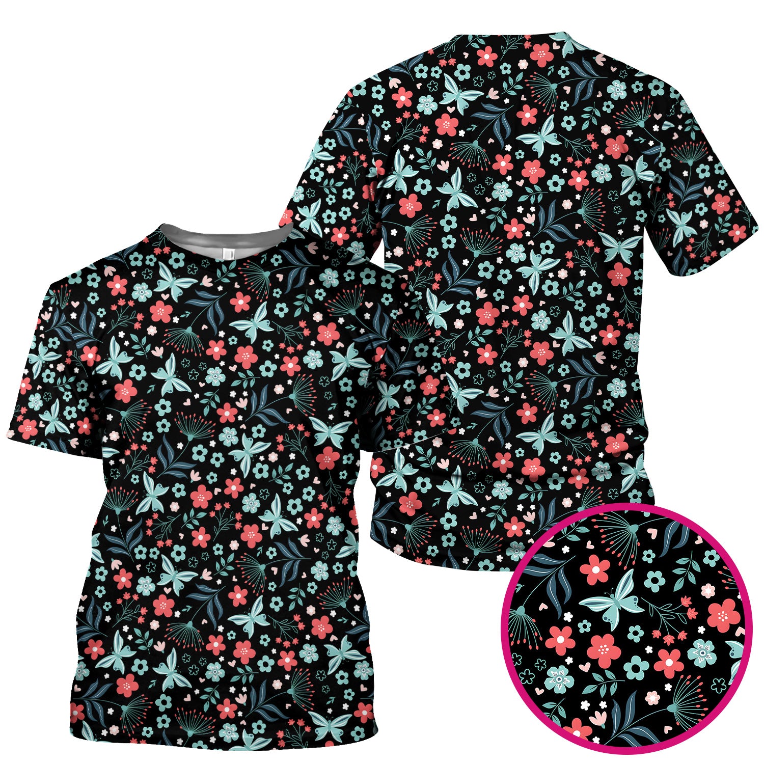 Cute Floral Butterfly Garden Print Scrub Top, Comfortable Scrubs for Nurses