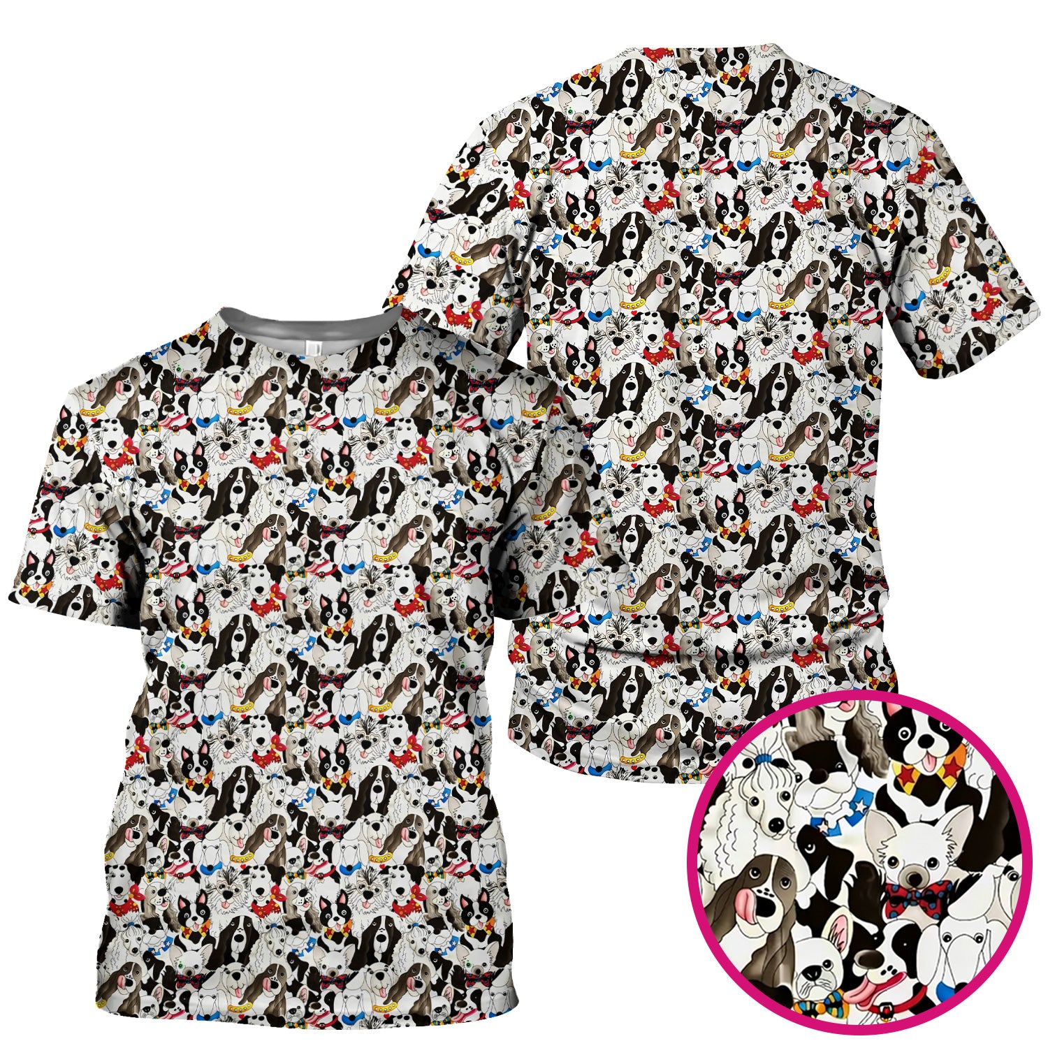 Cute Dog Cartoon All Over Print Scrub Top, Breathable Fabrics Nursing Uniform