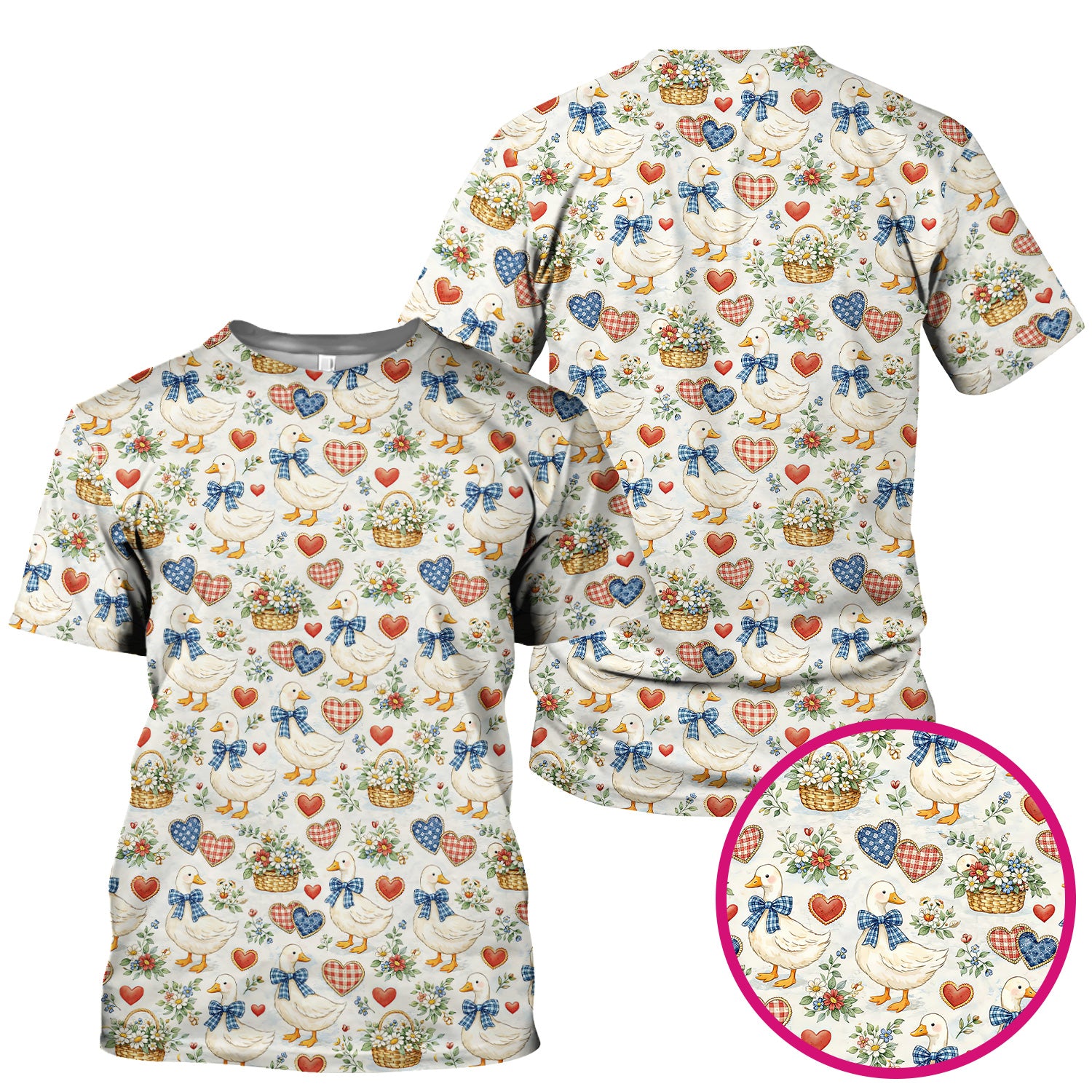 Cute Duck Heart Floral Nurse Pattern Scrub Top, Comfortable Scrubs for Nurses