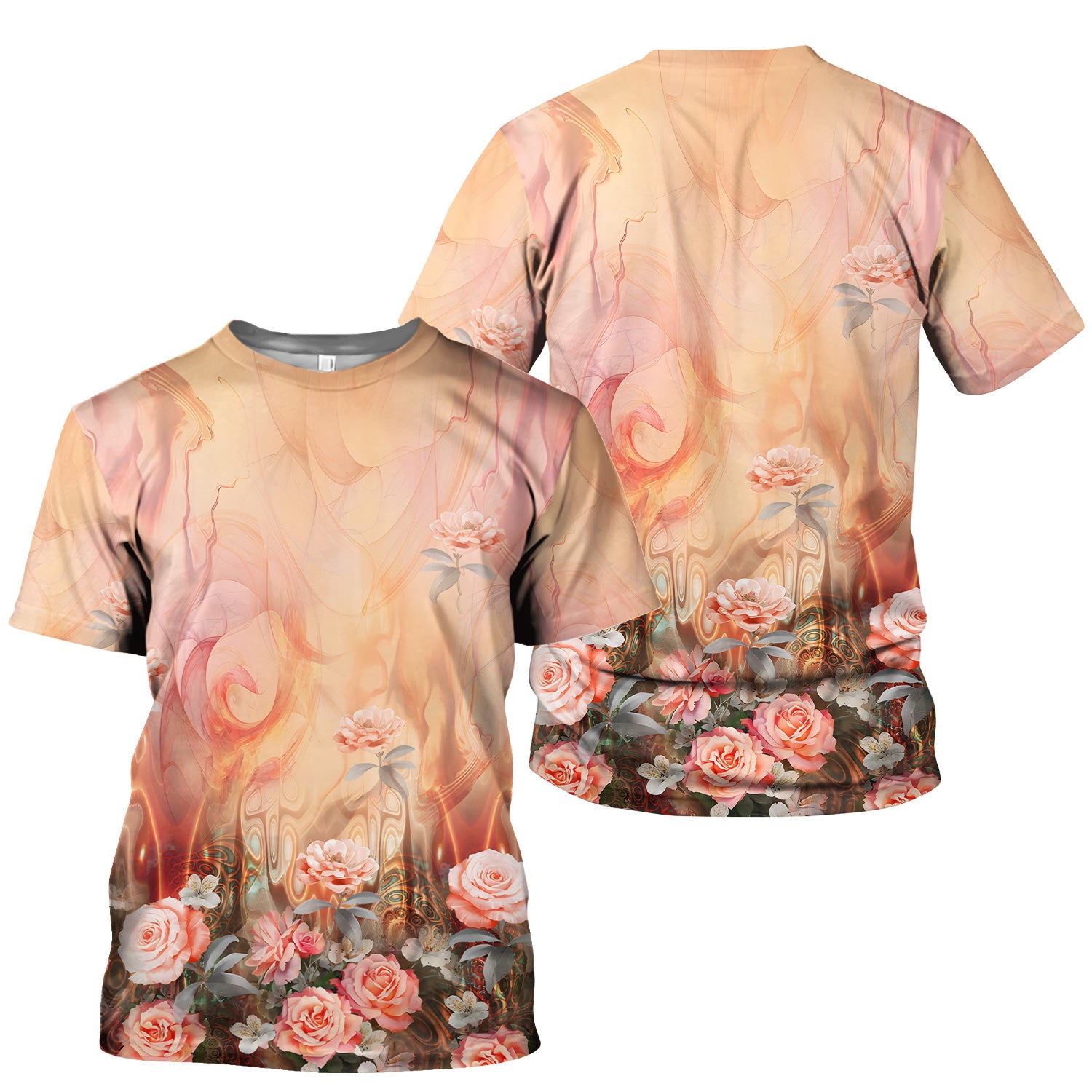 Elegant Peach Marble Rose Pattern Scrub Top, Comfortable Scrubs for Nurses