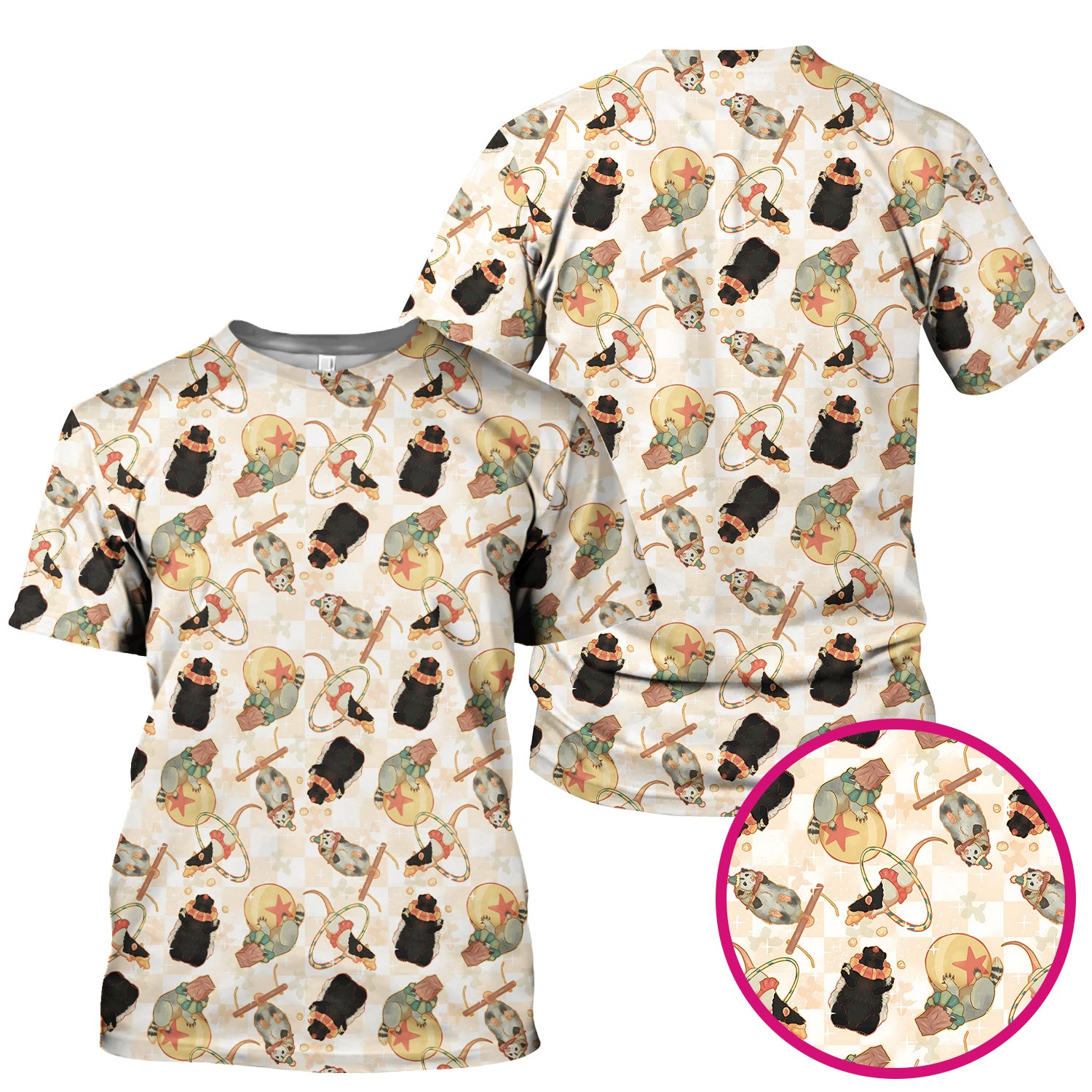 Cute Circus Animal Mouse Acrobat Pattern Scrub Top, Comfortable Scrubs for Nurses