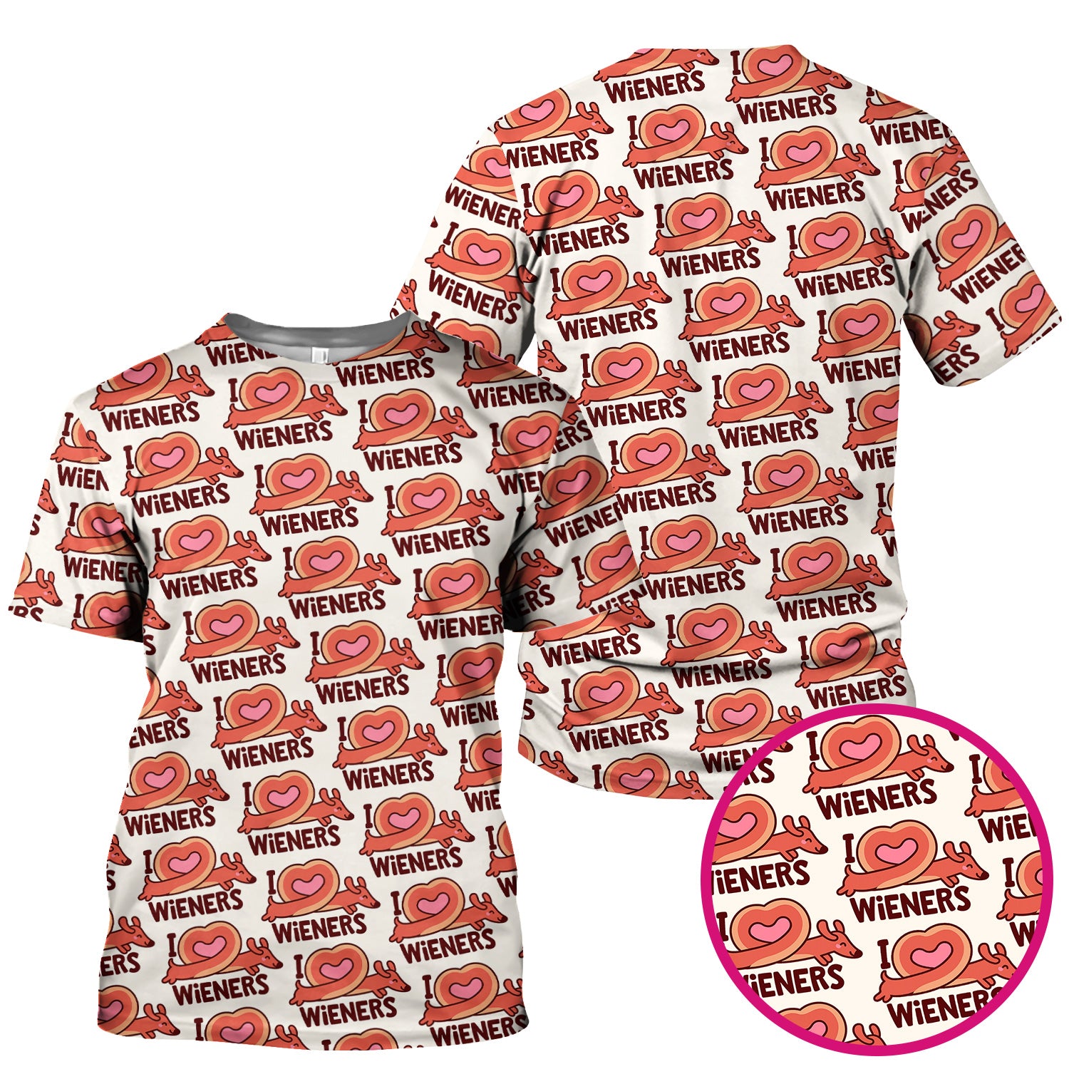 I Love Wieners Dachshund Heart Pattern Scrub Top, Comfortable Scrubs For Nurses
