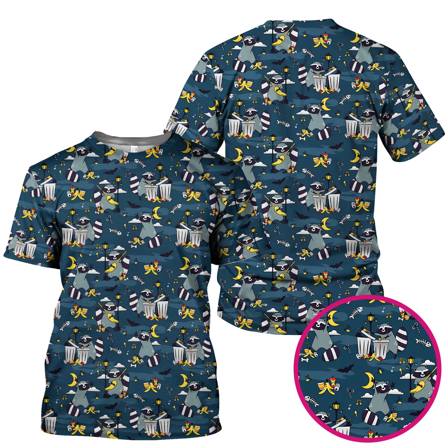Raccoon Night Trash And Banana Peel Scrub Top, Breathable Fabrics Nursing Uniform