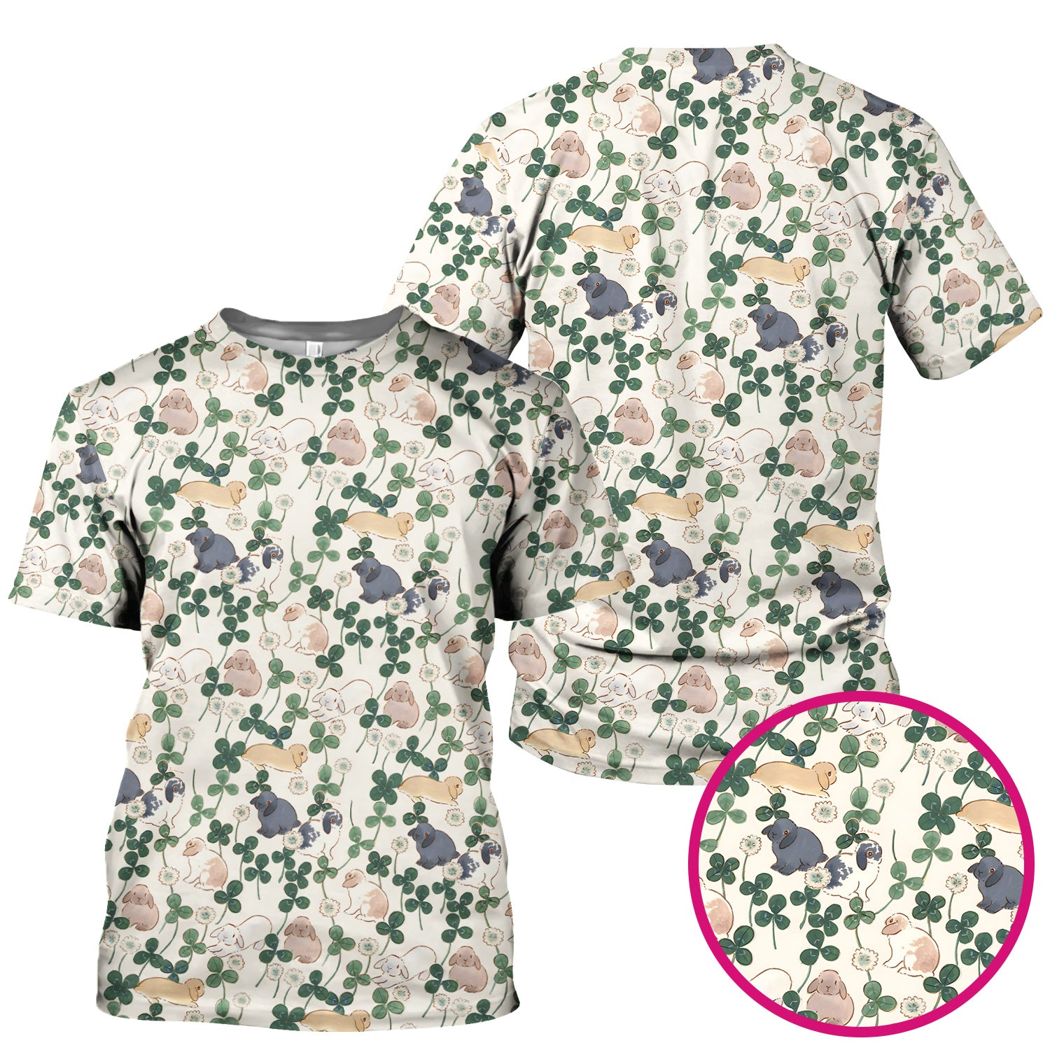 Cute Bunny Clover Garden Meadow Pattern Nurse Scrub Top, Comfortable Scrubs for Nurses