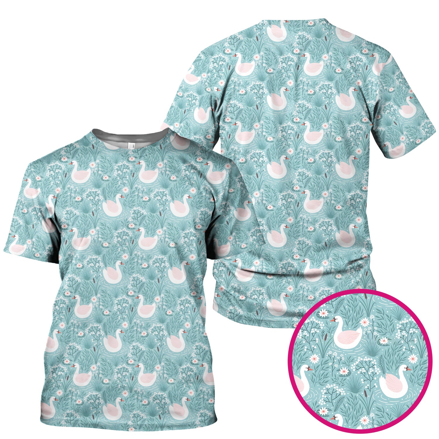 Sweet Swan Waterlily Garden Pattern Scrub Top, Comfortable Scrubs for Nurses