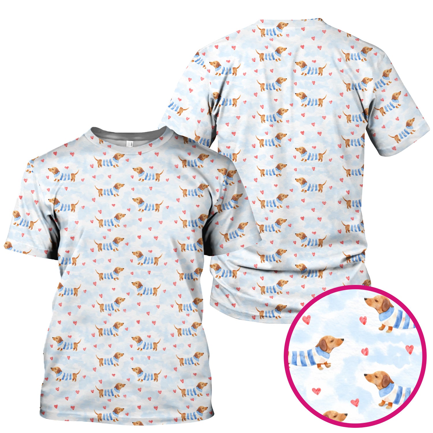 Sweet Dachshund And Pink Hearts Print Scrub Top, Comfortable Scrubs for Nurses