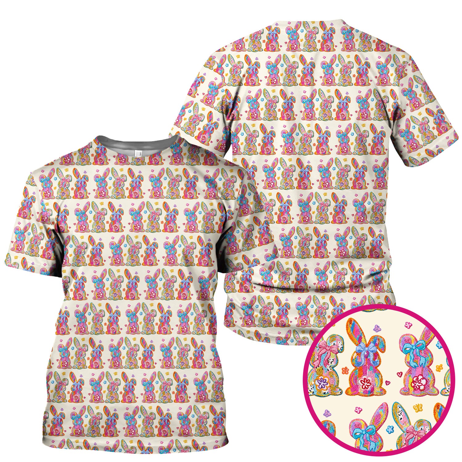 Cute Pastel Bunny Floral Pattern Scrub Top, Comfortable Scrubs for Nurses, Easter