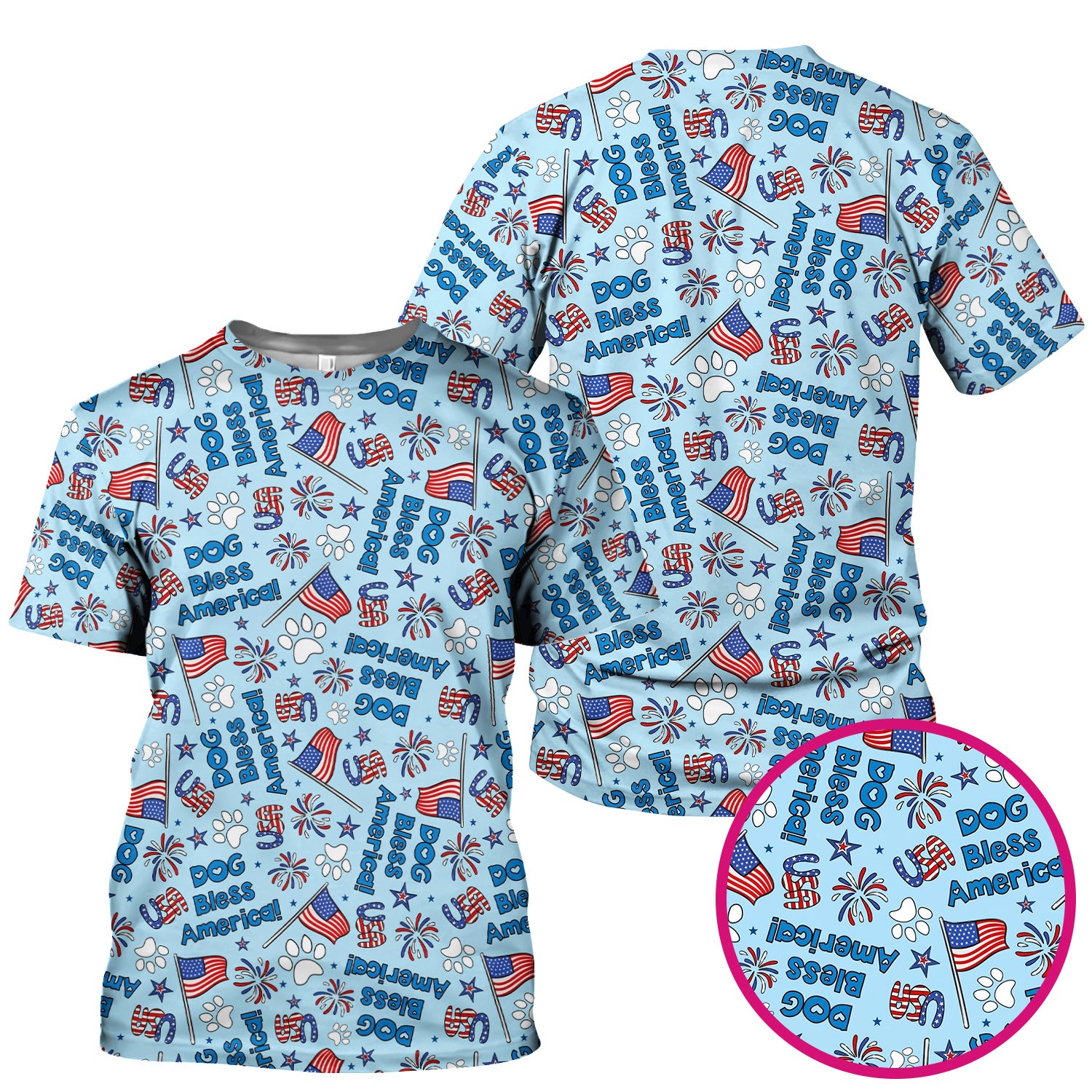 Funny Patriotic Dog Bless America Flag Pattern Scrub Top, Comfortable Scrubs for Nurses