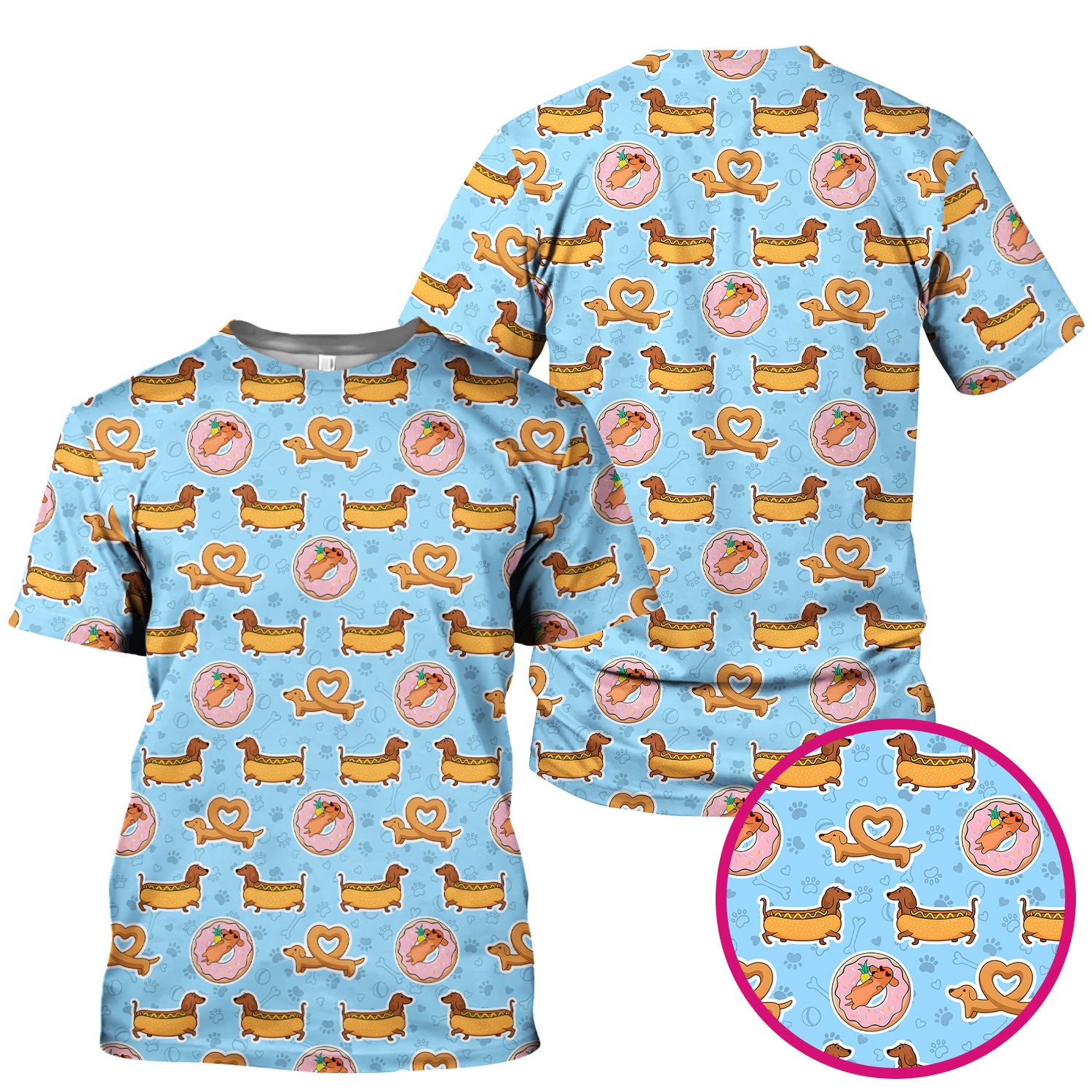 Cute Dachshund Donut Heart Pattern Scrub Top, Comfortable Scrubs For Nurses