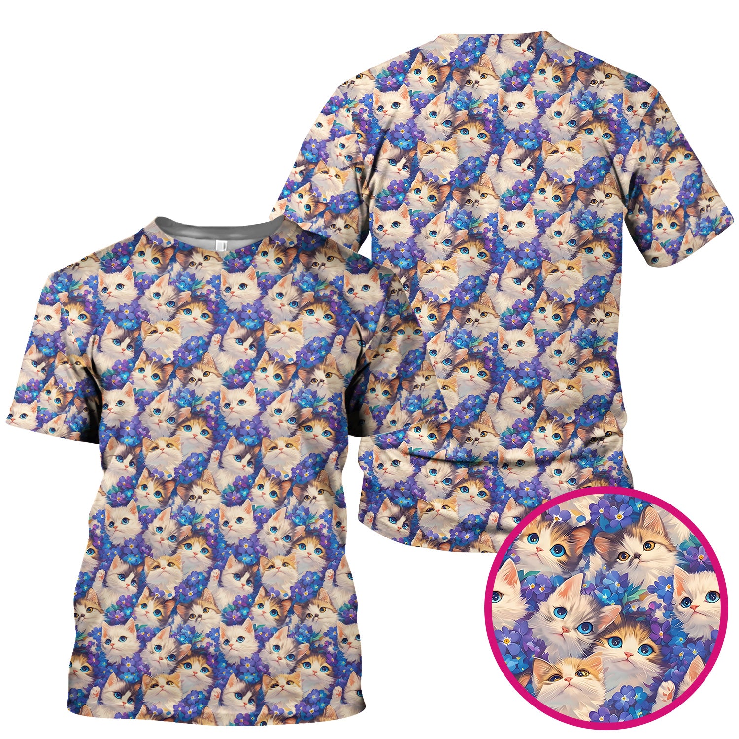 Cute Blue Eyed Kitten Pattern Scrub Top, Comfortable Scrubs for Nurses