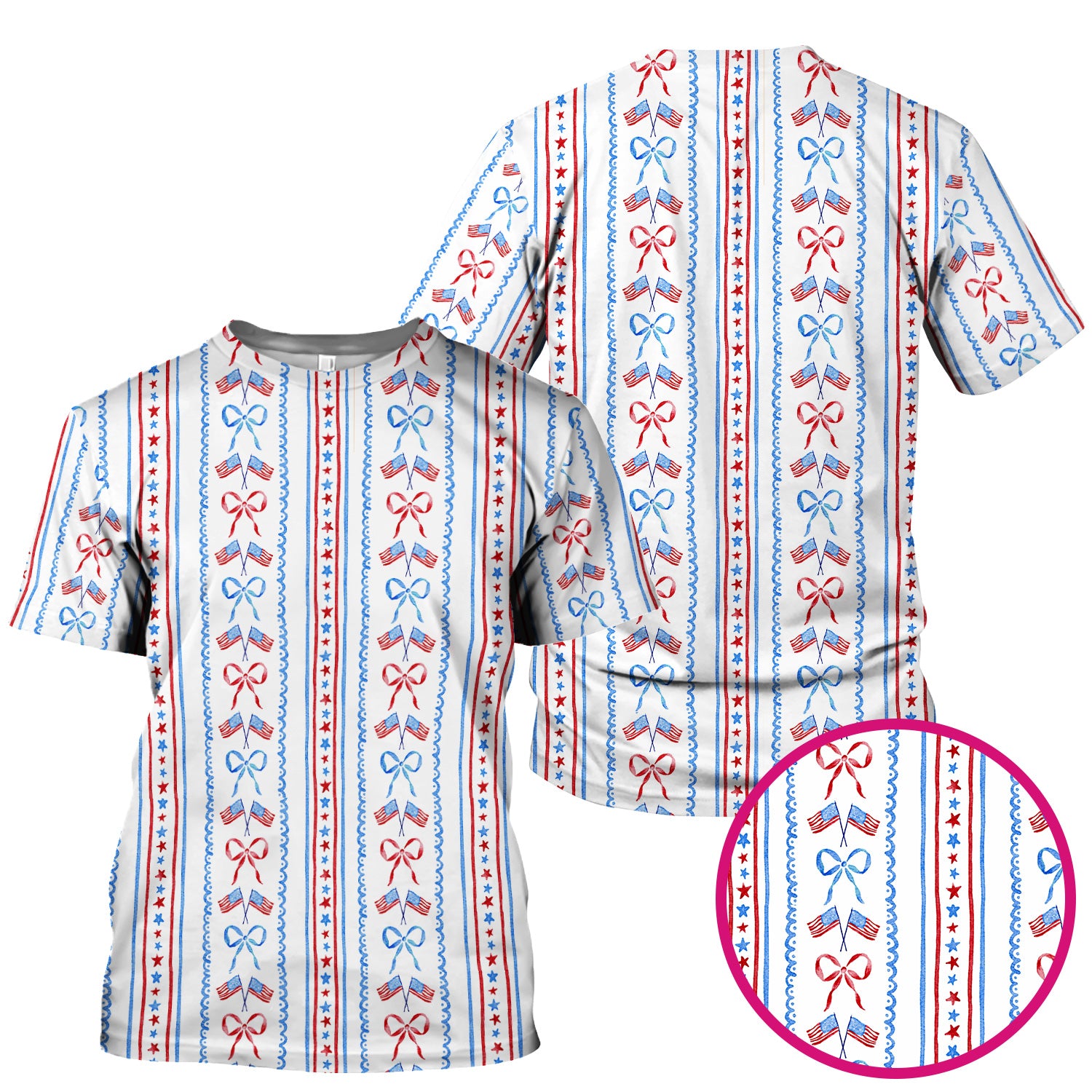 Patriotic USA Flag Bow Stripe Pattern Scrub Top, Comfortable Scrubs for Nurses