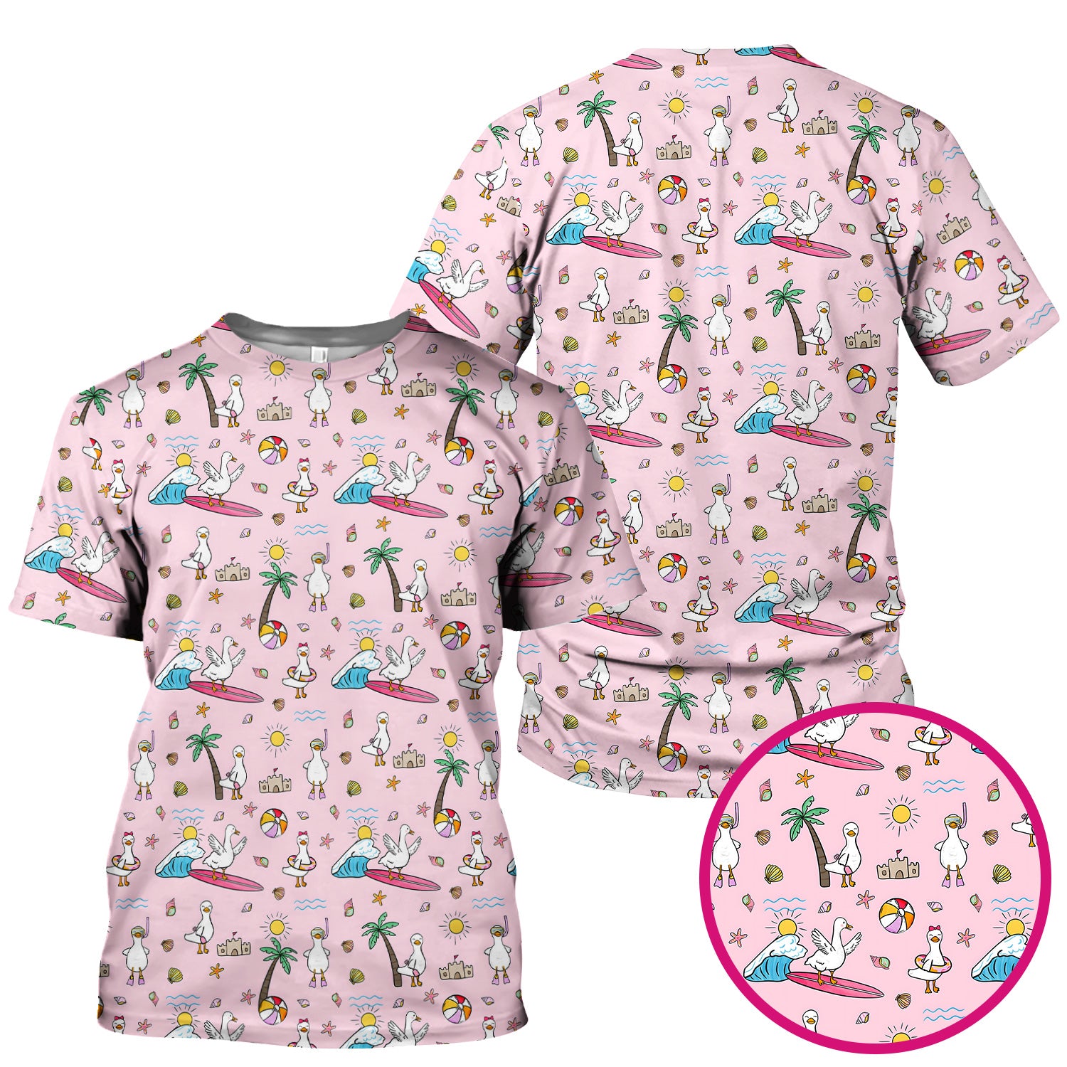 Cute Nurse Seagull Surfboard Beach Palm Tree Pattern Scrub Top, Comfortable Scrubs for Nurses
