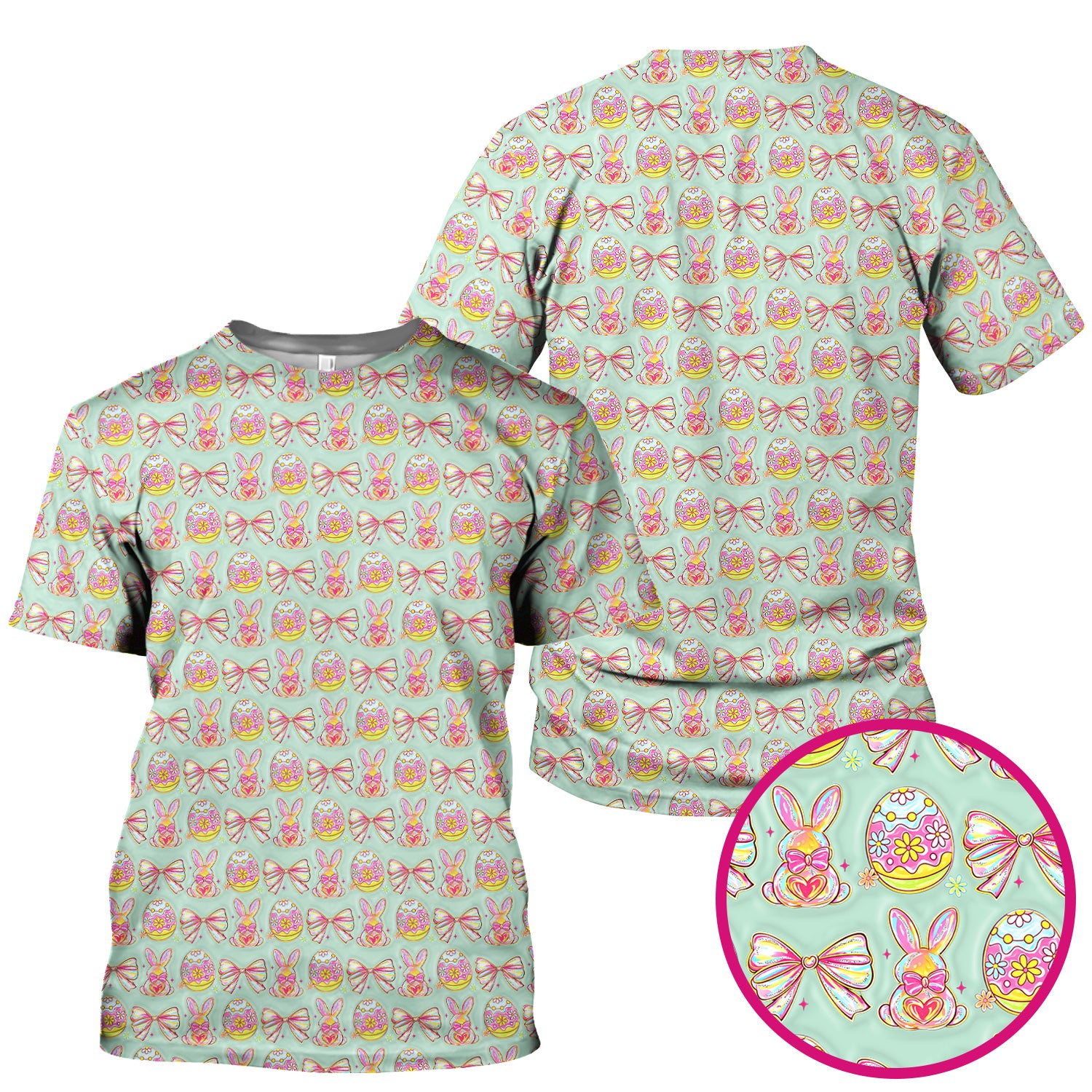 Easter Bunny Pastel Egg Bow Pattern Scrub Top, Breathable Fabrics Nursing Uniform