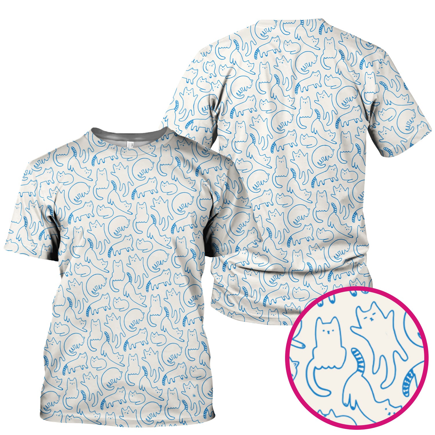 Artistic Cat Pattern Medical Scrub Top, Breathable Fabrics Nursing Uniform