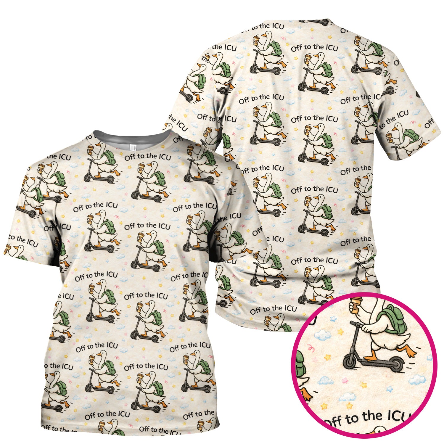 Funny Goose Off To The ICU Pattern Scrubs Top, Breathable Fabrics Nursing Uniform