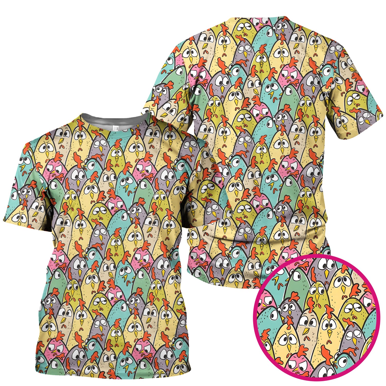 Funny Cartoon Chicken Crowd Pattern Scrub Top, Comfortable Scrubs for Nurses