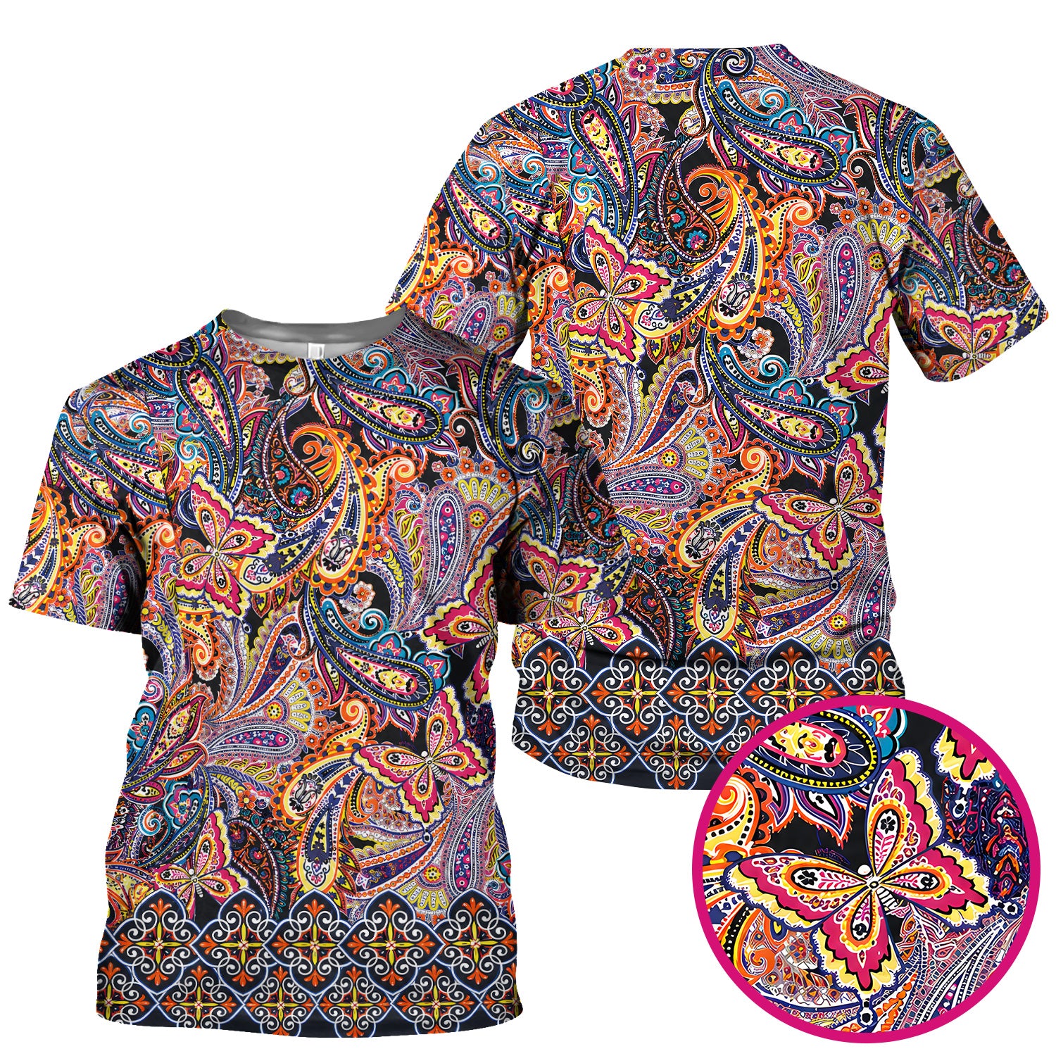 Colorful Bohemian Paisley Floral Pattern Scrub Top, Comfortable Scrubs for Nurses