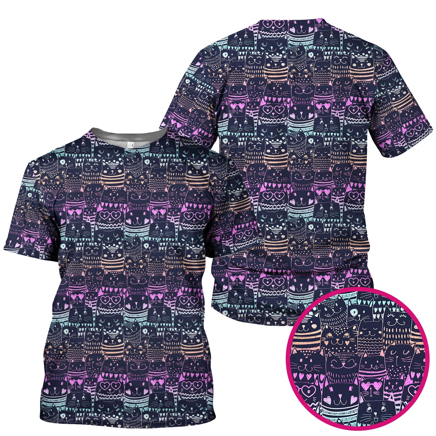 Cute Neon Cat Faces Pattern Scrub Top, Comfortable Scrubs for Nurses