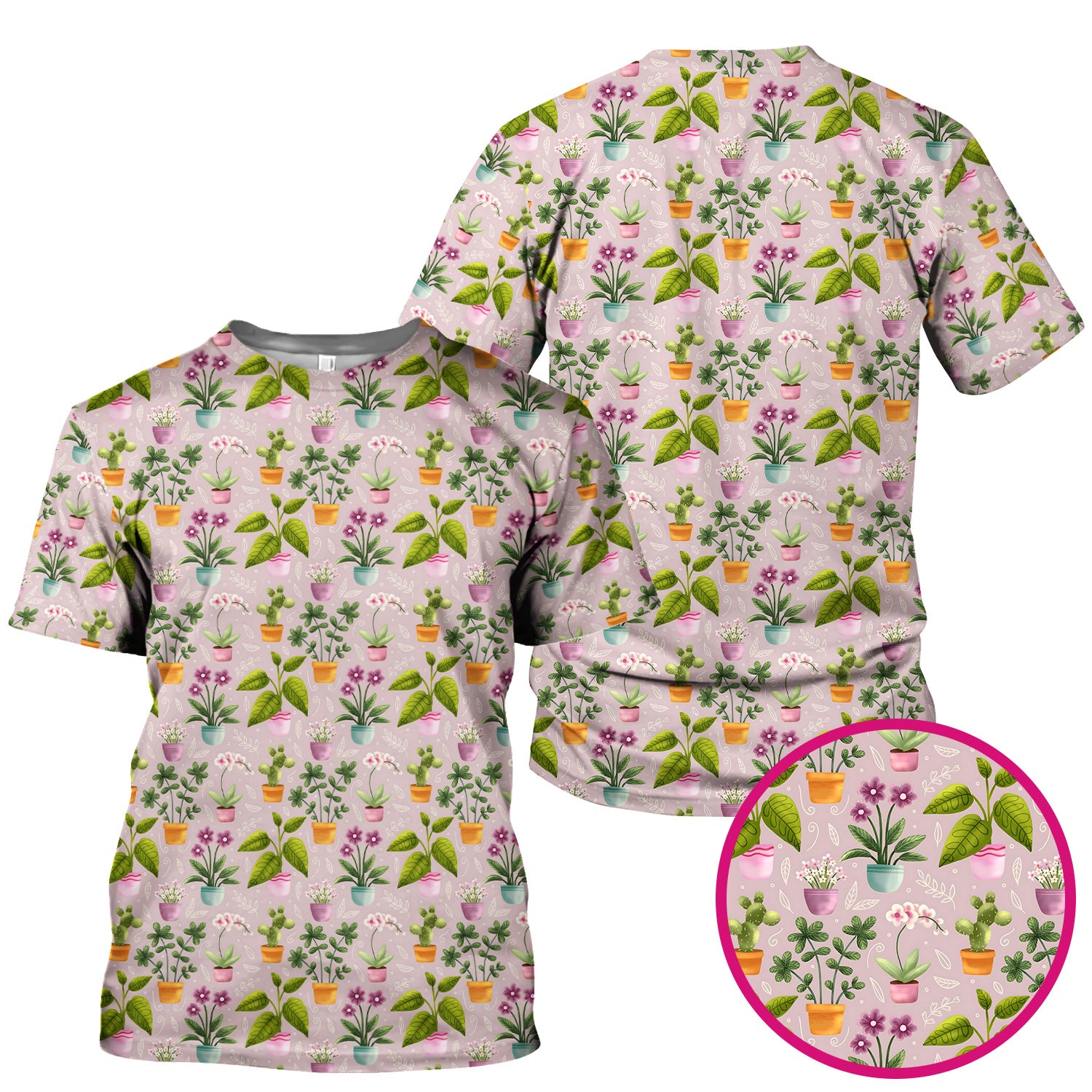 Potted Plant Orchid Cactus Pattern Scrub Top, Comfortable Scrubs for Nurses