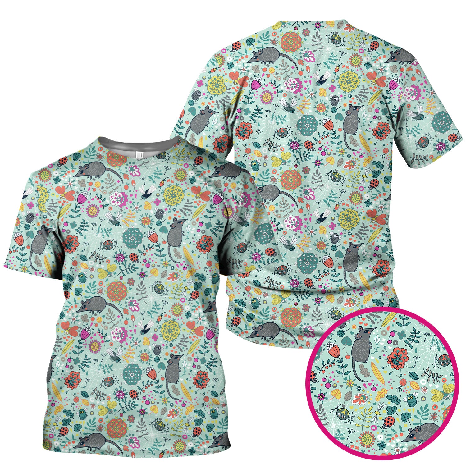 Woodland Mouse Floral Pattern Scrub Top, Comfortable Scrubs for Nurses