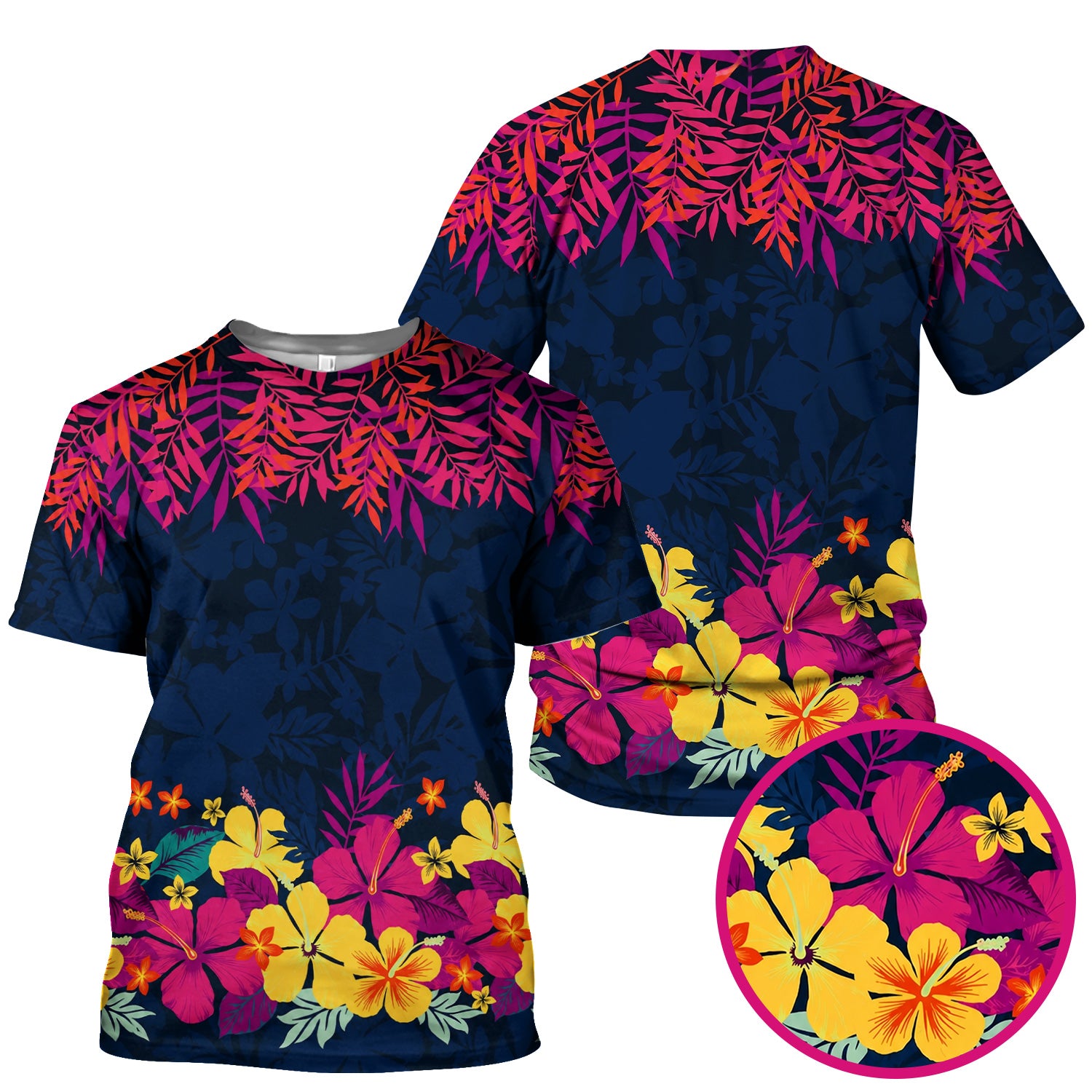 Tropical Hibiscus Palm Leaf Pattern Scrub Top, Comfortable Scrubs for Nurses