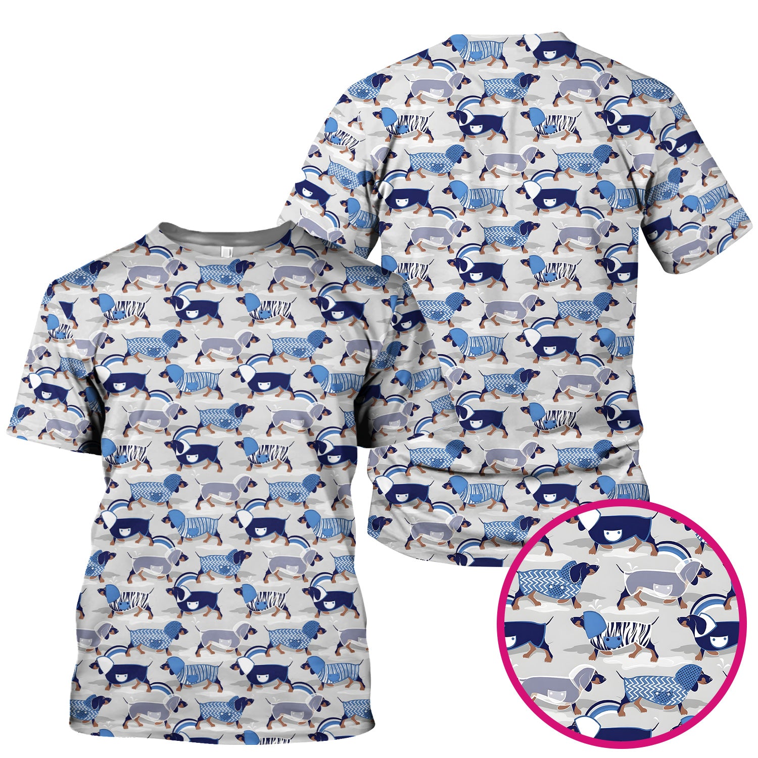 Cute Dachshund Raincoat Parade Pattern Scrub Top, Comfortable Scrubs for Nurses
