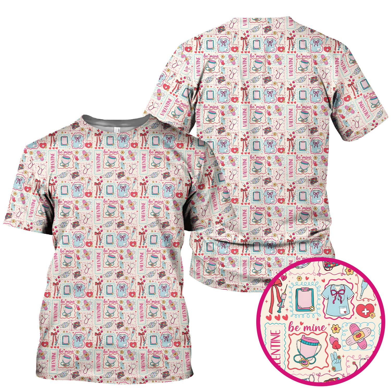 Valentine Medical Hearts Bandages Syringes Scrub Top, Comfortable Scrubs for Nurses