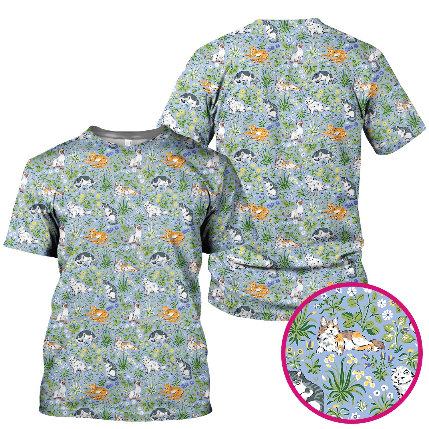 Cute Floral Cat Garden Pattern Scrub Top, Comfortable Scrubs for Nurses
