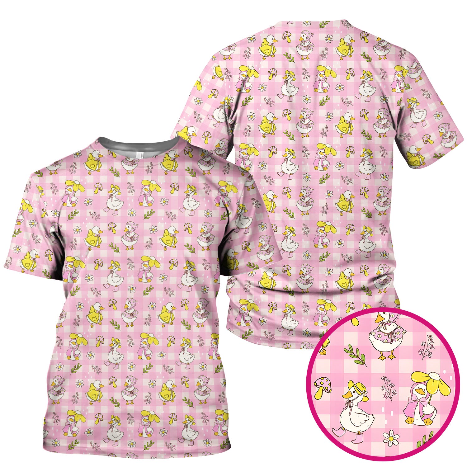Spring Duckling Gingham Pattern Scrub Top, Comfortable Scrubs for Nurses