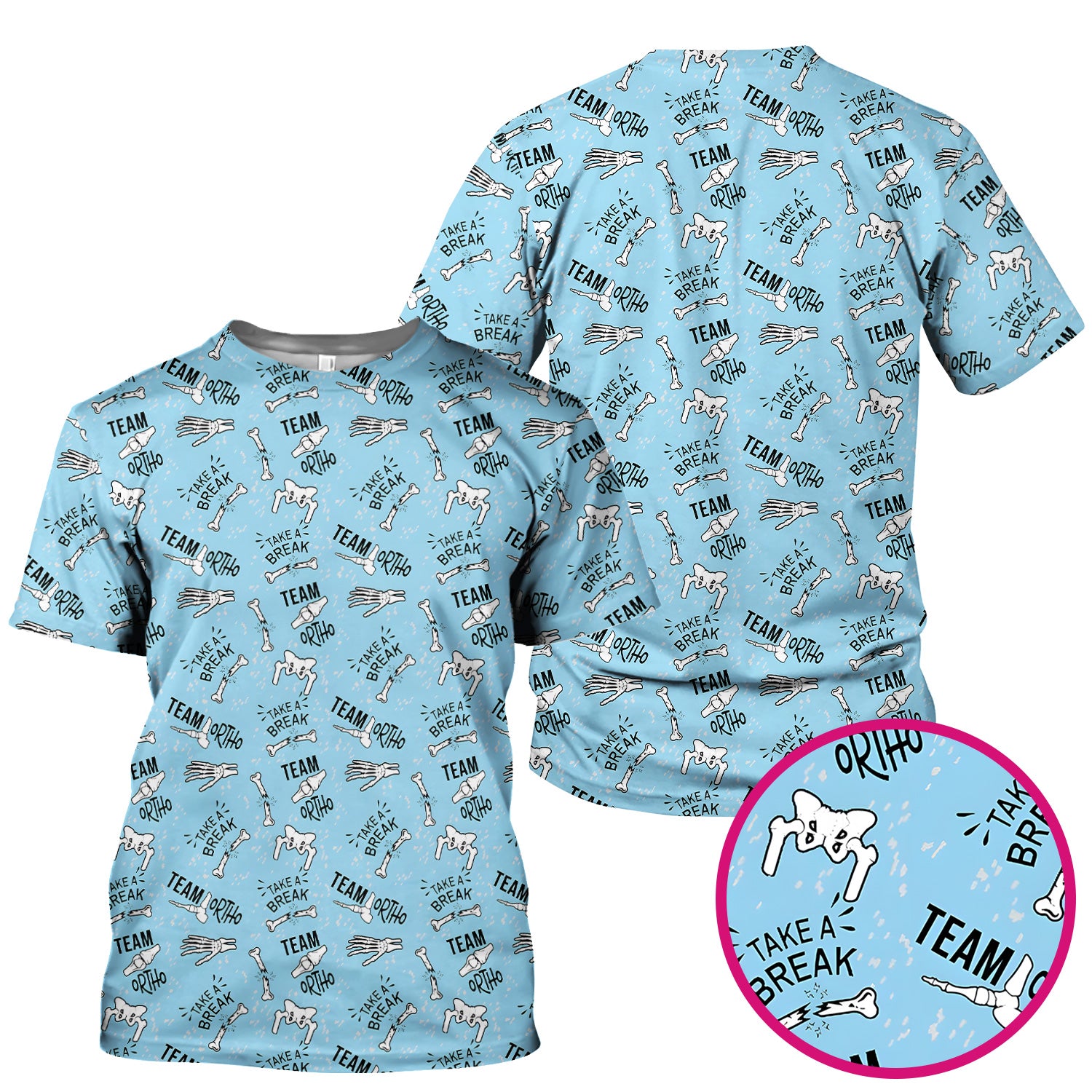 Team Ortho Bone Joint Print Scrub Top, Breathable Fabrics Nursing Uniform