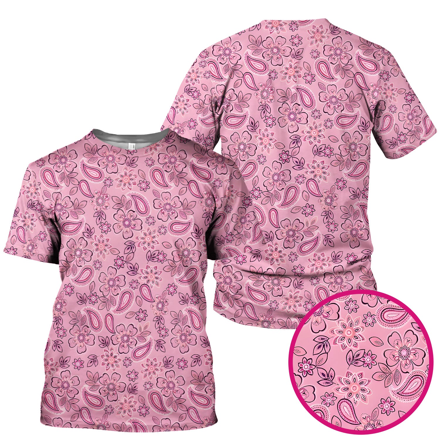 Pink Paisley Floral Nurse Pattern Scrub Top, Comfortable Scrubs for Nurses