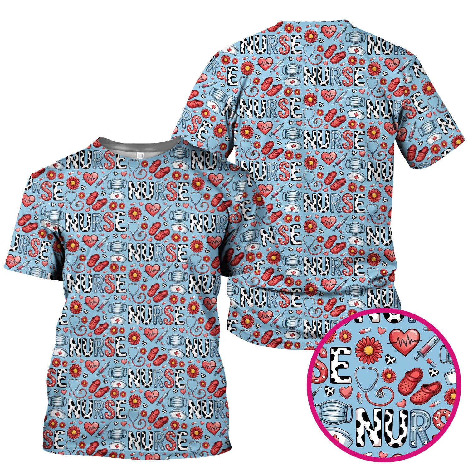 Cute Nurse Medical Icon Pattern Scrub Top, Comfortable Scrubs for Nurses
