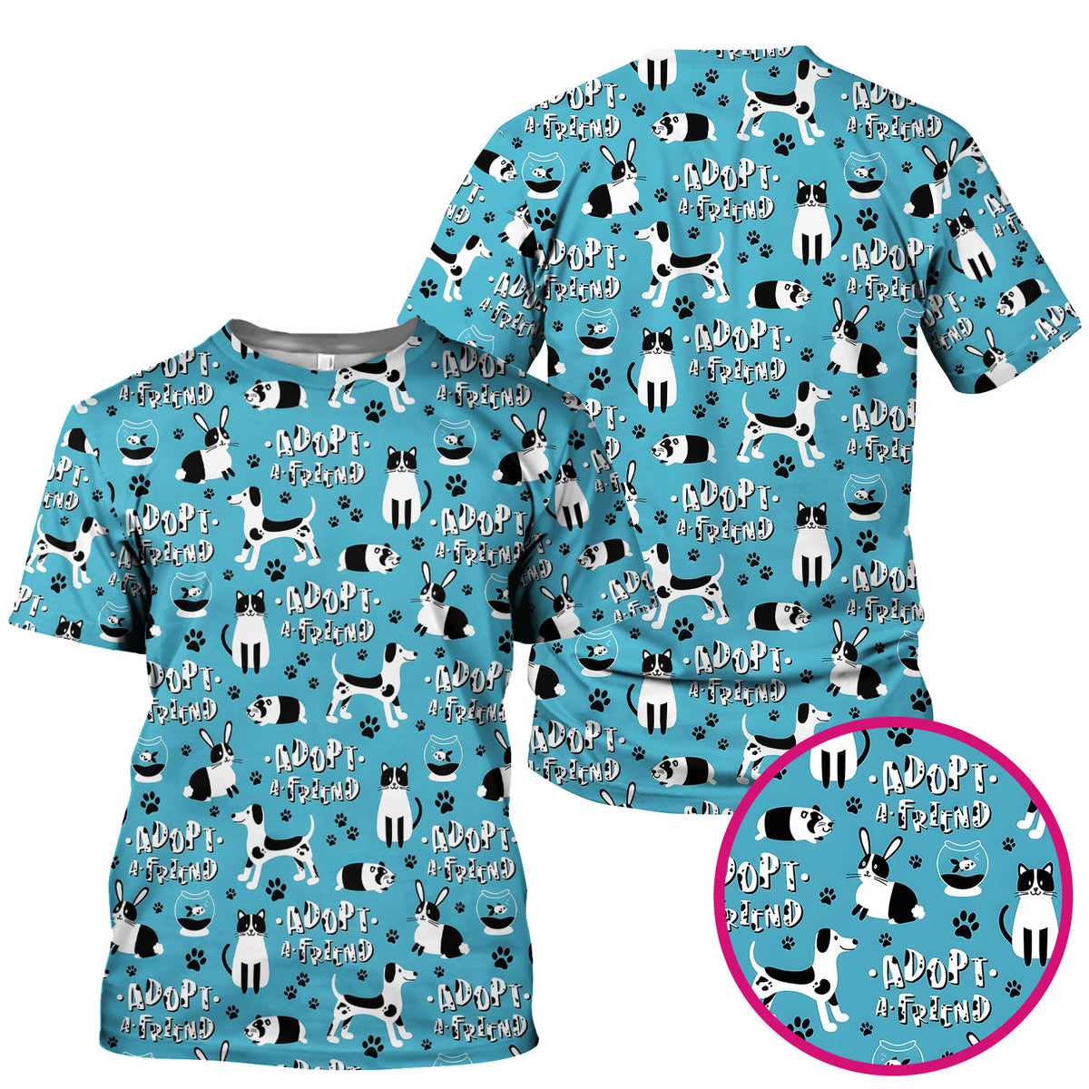 Cute Adopt A Friend Pet Pattern Scrub Top, Comfortable Scrubs for Nurses
