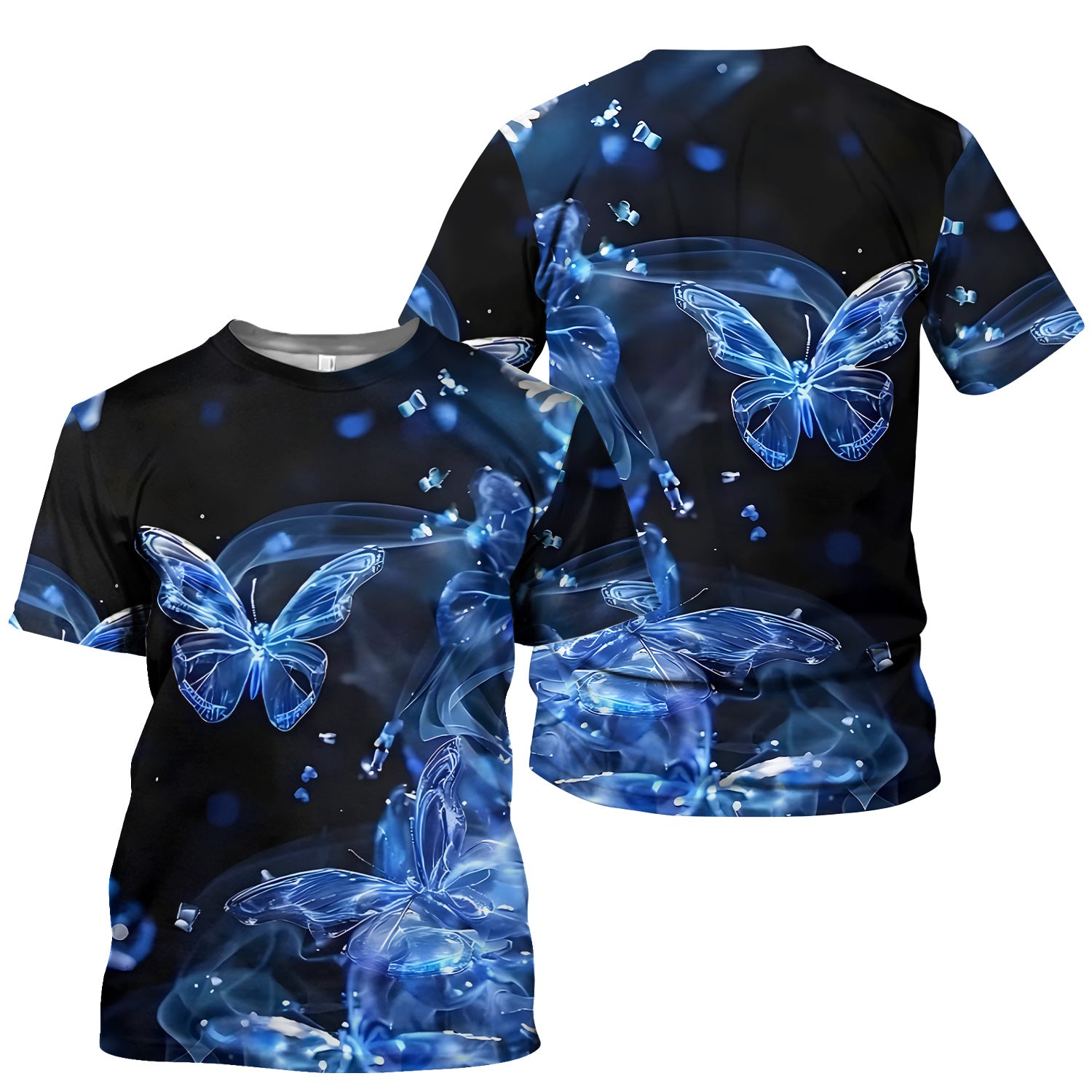 Glowing Blue Butterfly Garden Pattern Scrub Top, Comfortable Scrubs for Nurses