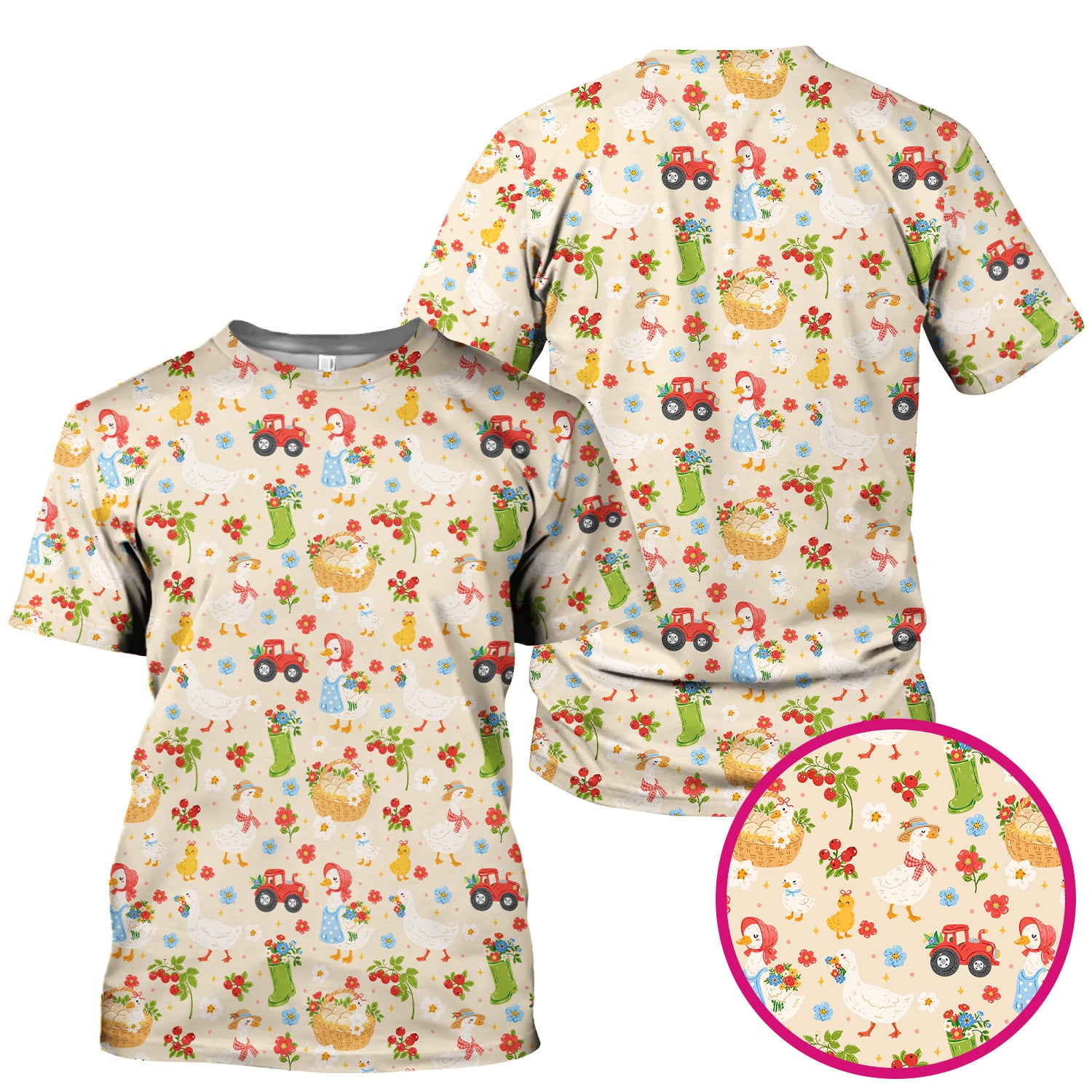 Farm Duck Chicken Tractor Flower Basket Scrub Top, Breathable Fabrics Nursing Uniform