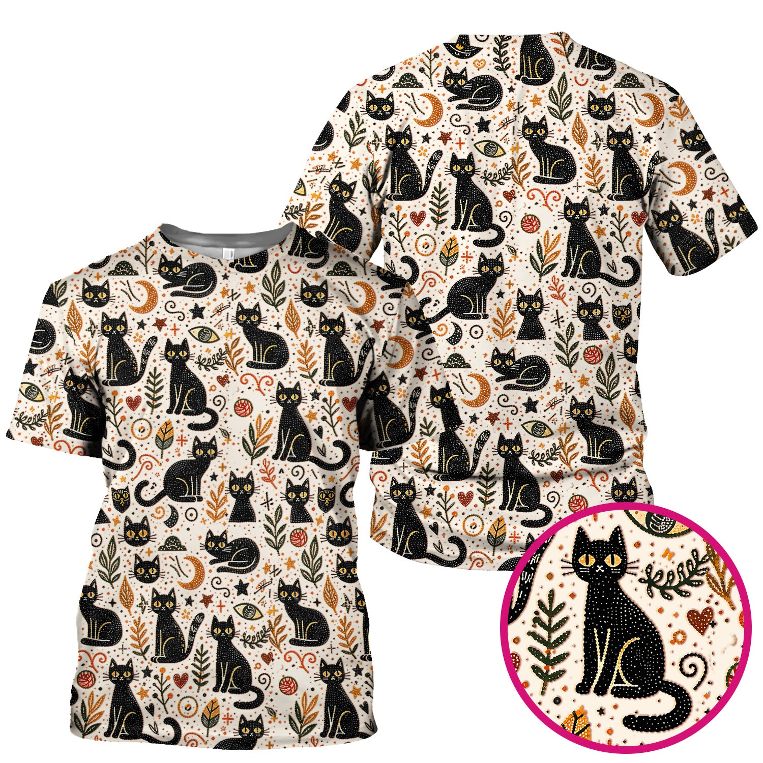 Mystic Black Cat Celestial Doodle Pattern Scrub Top, Comfortable Scrubs for Nurses